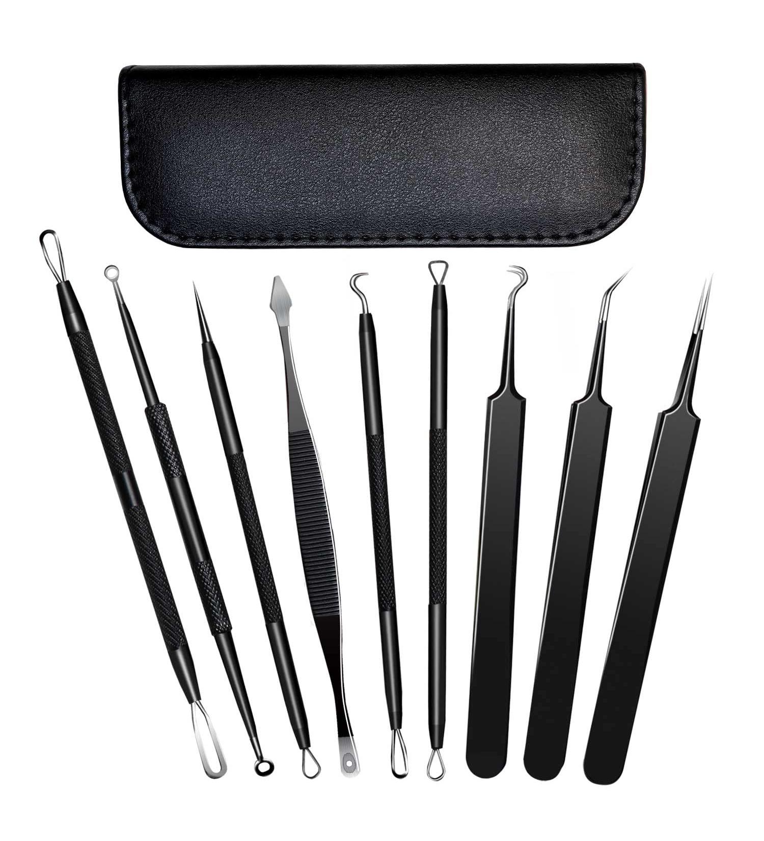 9-in-1 Stainless Steel Blackhead Remover Kit for Nose and Facial Care - Blackhead Extraction and Pimple Popper Tools Set - Buy Online on GoSupps.com