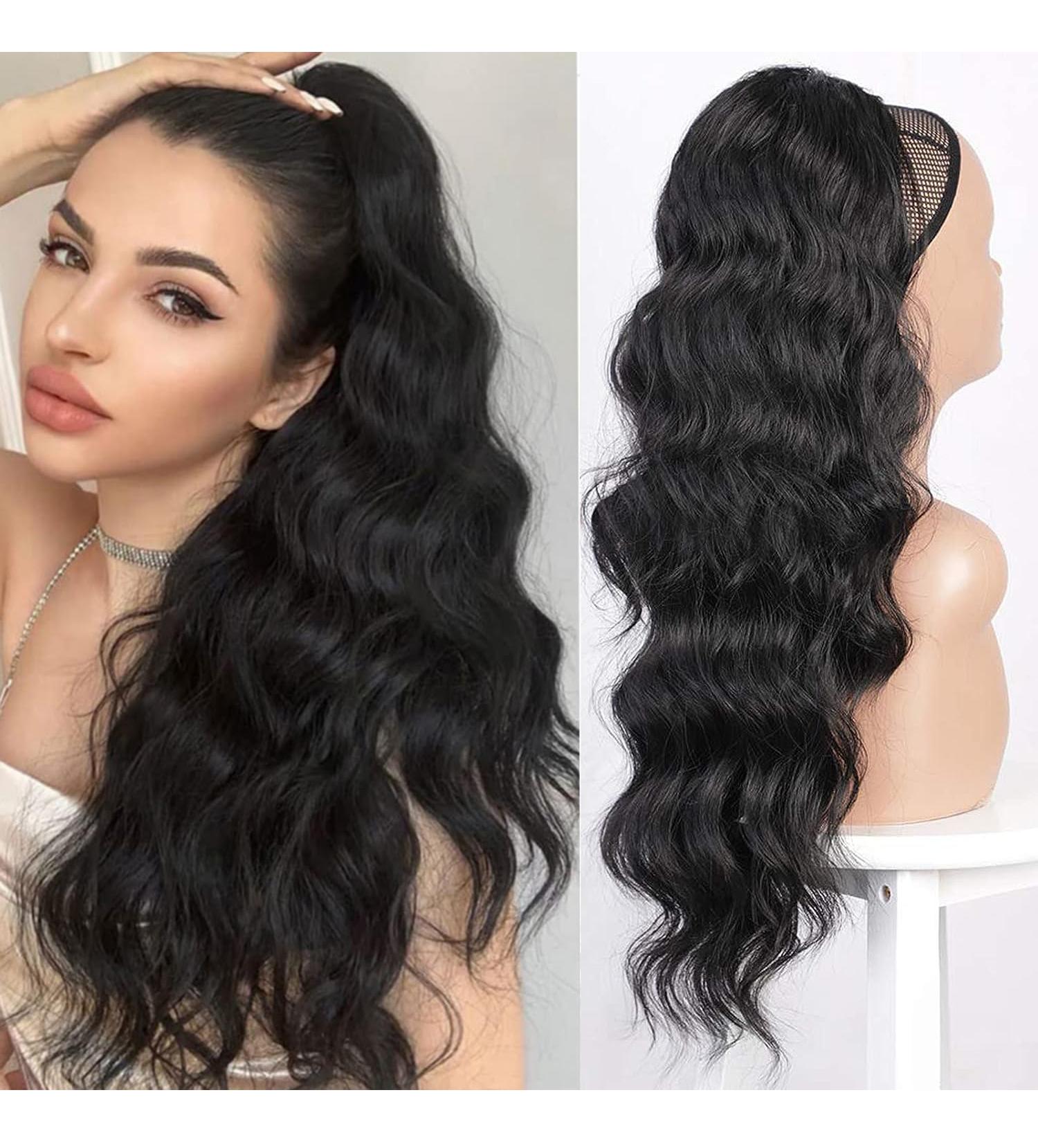 Aikaa Curls Cord Strip Ponytail Extension - 60cm Wavy Curly Synthetic Hair for Women (1B# Black) - Buy Online on GoSupps.com