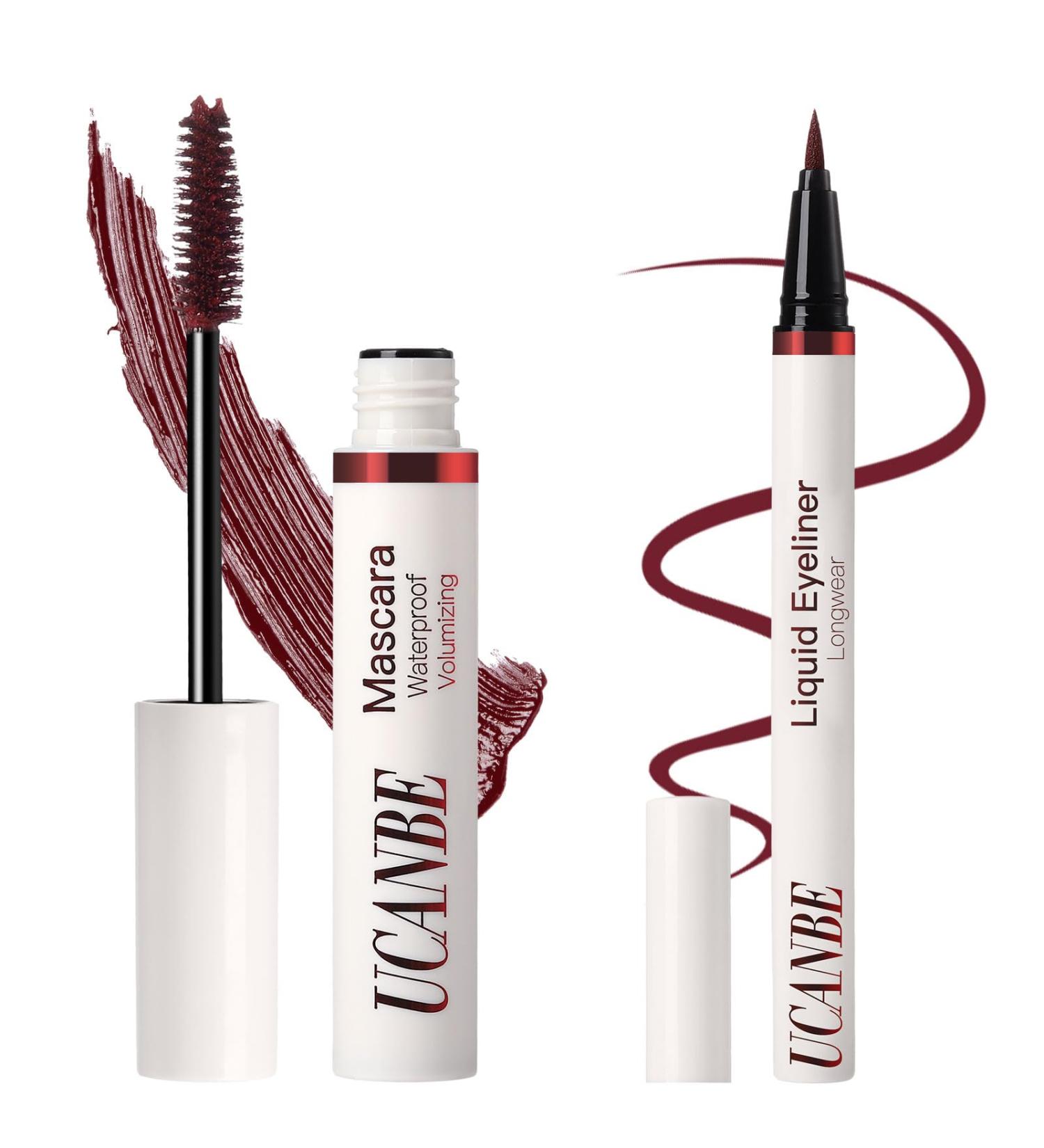 UCANBE Set Mascara et Eyeliner Maquillage des Yeux Couleur Imperm able Mascara pour des Cils Naturels Durables et Recourb s Eyeliner R sistant aux Bavures et Non-Transf rable (Rouge Baie) - Buy Online on GoSupps.com