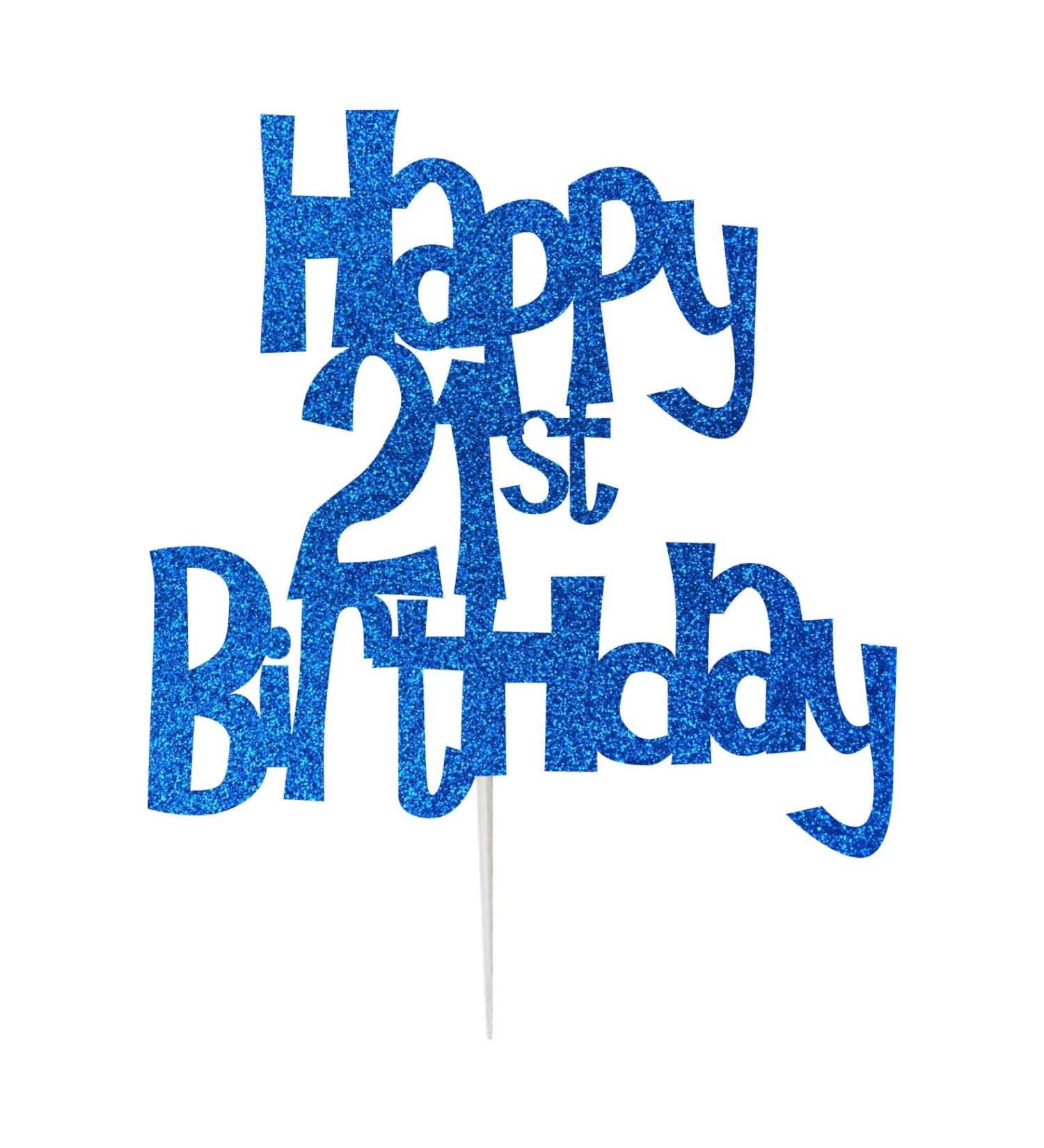 Happy 21st Birthday Cake Topper Decoration in Fun Style (Made in UK) - Dark Blue - Buy Online on GoSupps.com