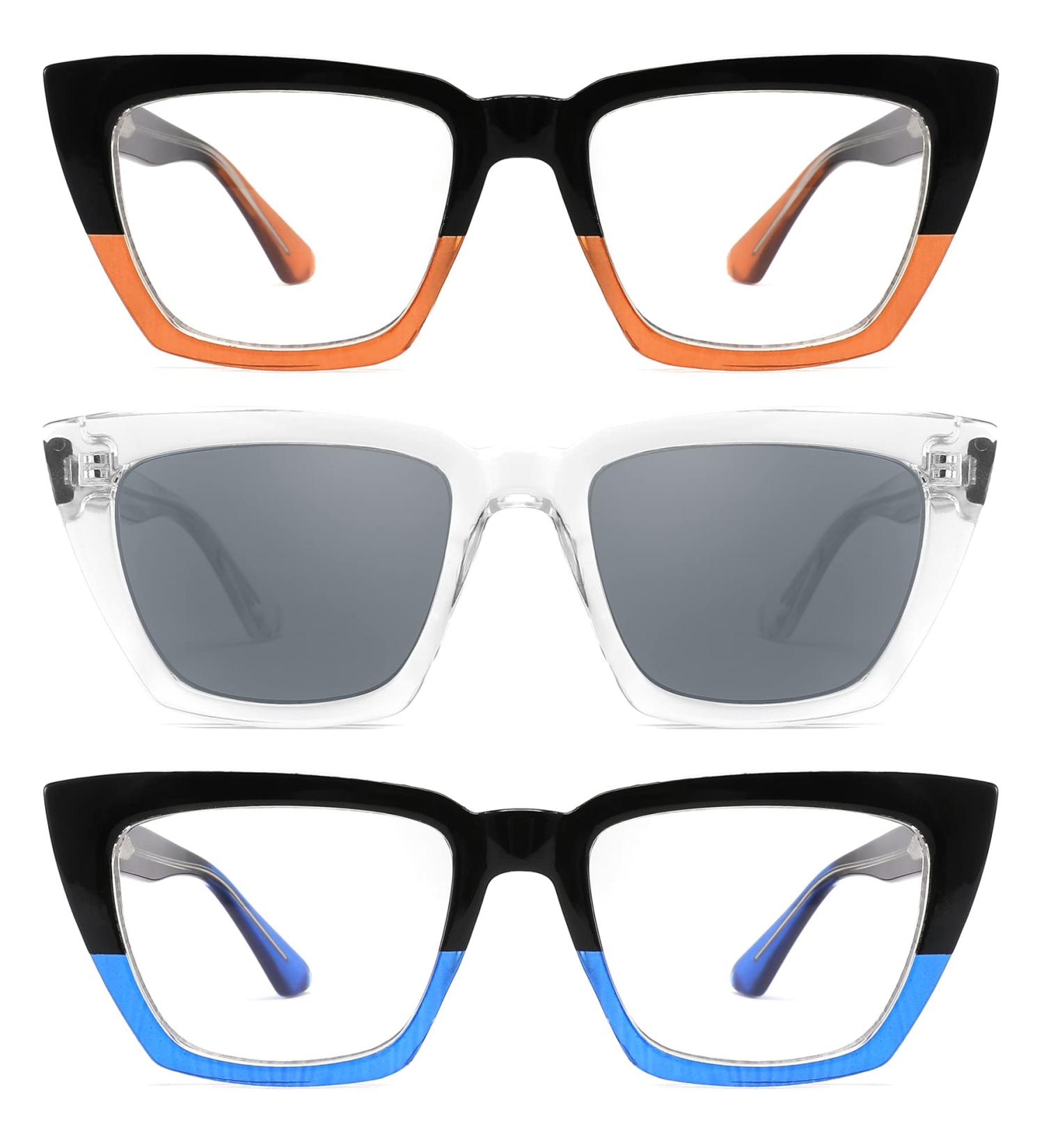 3 Pack Oversized Cat Eye Reading Glasses for Women - Stylish Blue Light Blocking Readers (1.5x Magnification) - Adjustable Temples & Sun Readers - Black/Brown & Clear/Black Options - Buy Online on GoSupps.com