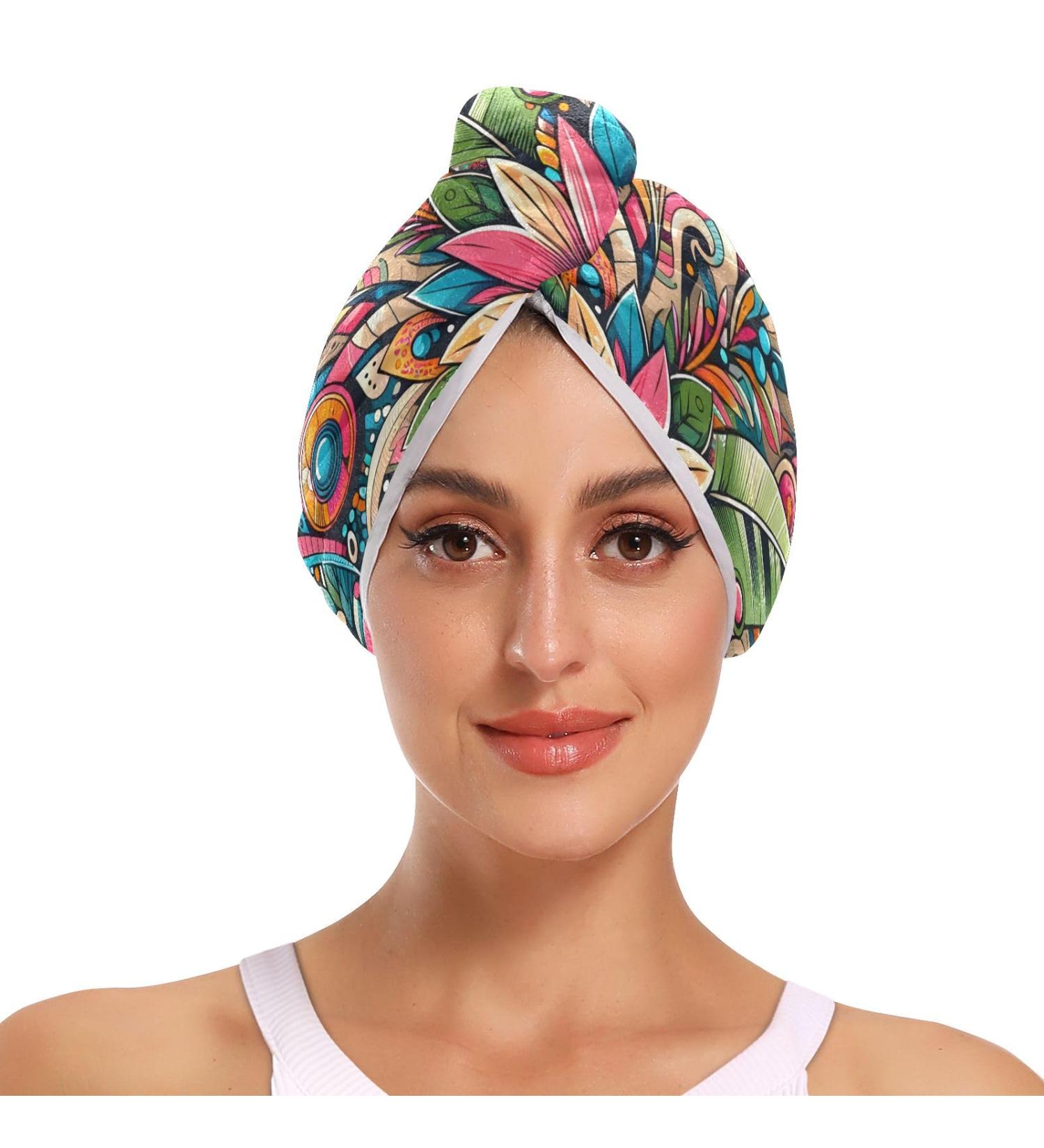 Super Absorbent Floral Hair Towel Set - Quick Drying Turbans for Women & Girls | 2 Pack - Buy Online on GoSupps.com