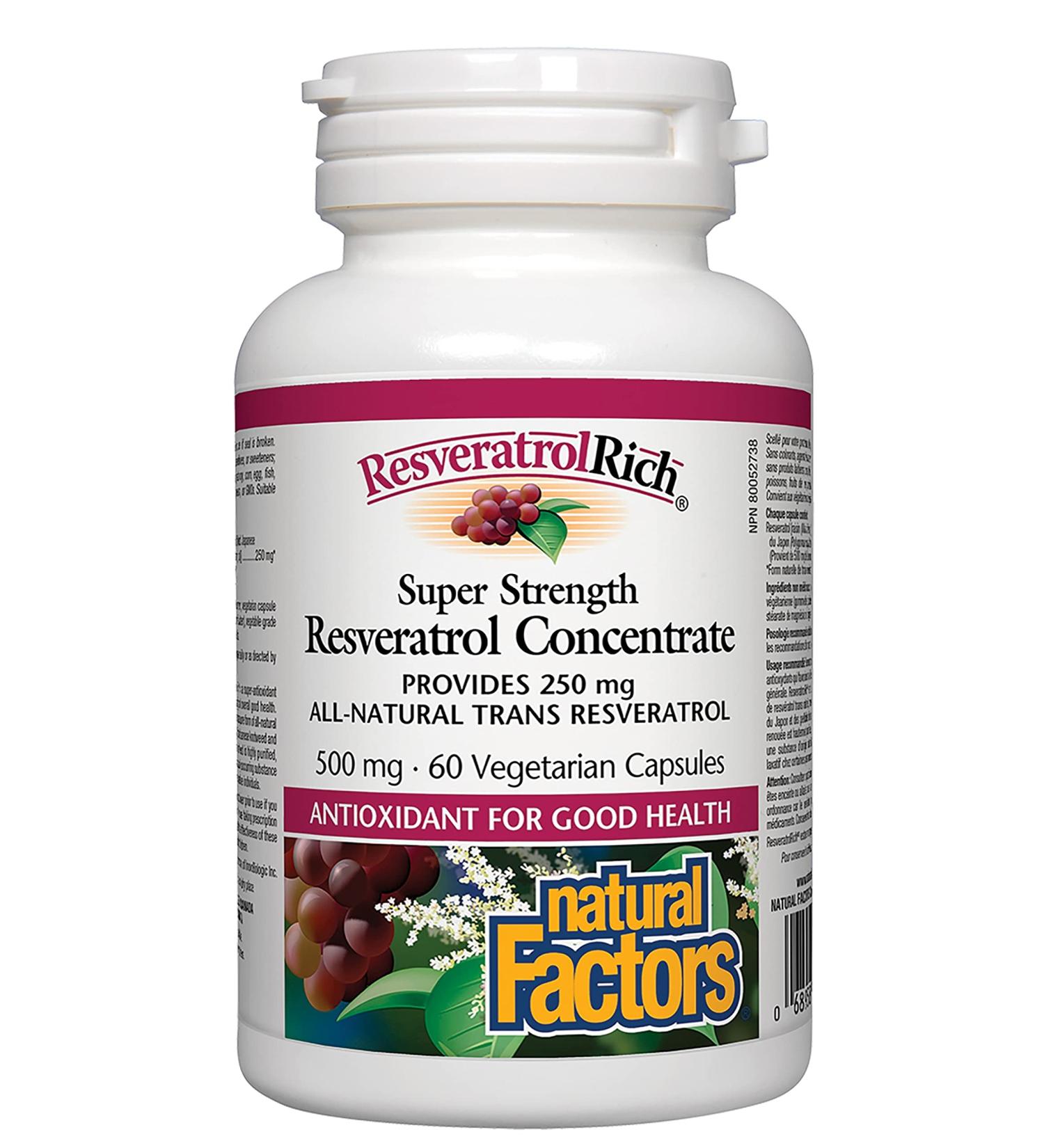 Natural Factors ResveratrolRich Super Strength Concentrate - 60 Vegan Capsules for Antioxidant Support - Buy Online on GoSupps.com