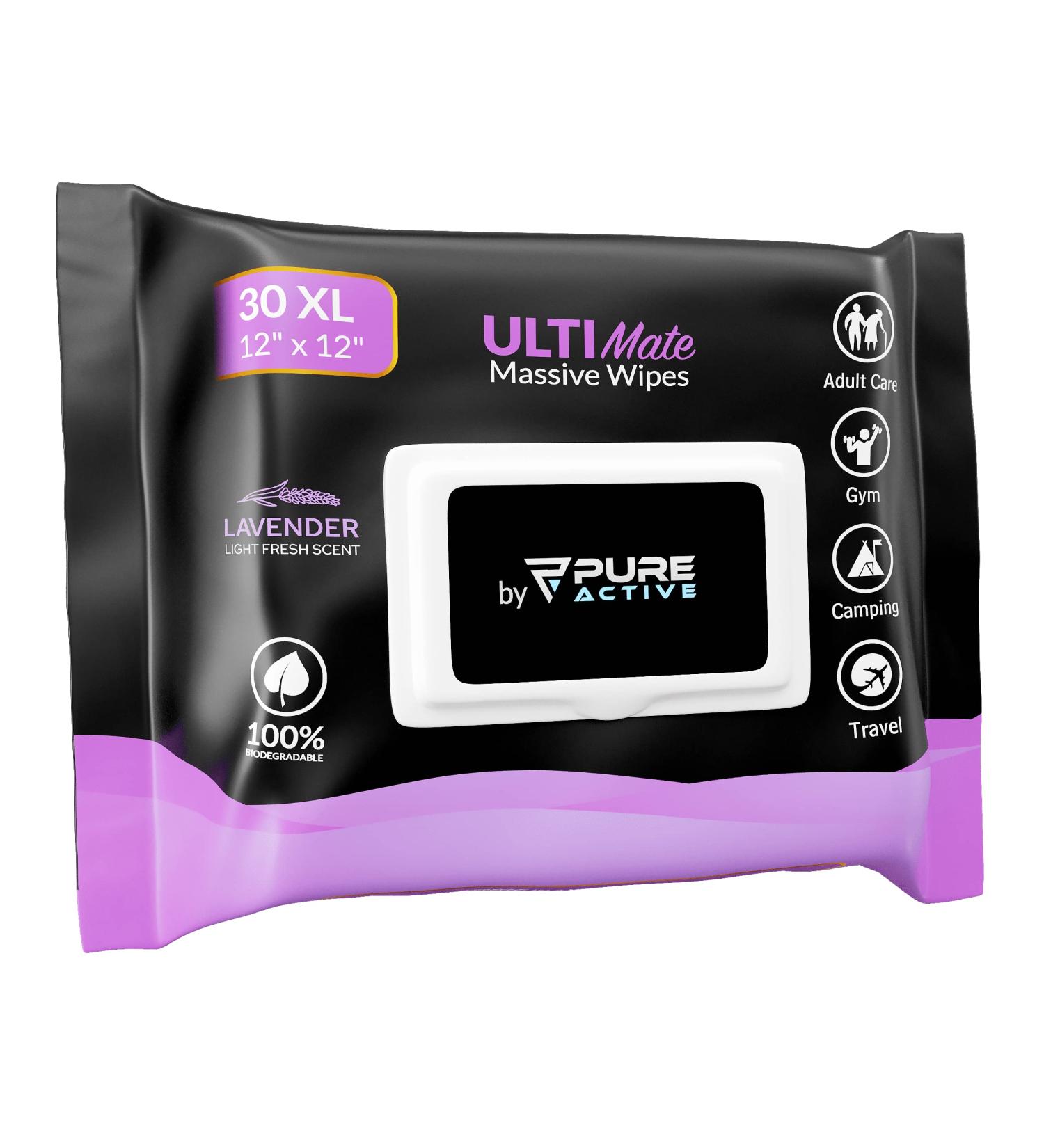 Showerless Lavender Body Wipes for Women - 30 XL Rinse-Free Deodorant & Face Wipes - Ideal for Gym, Travel, Camping - Adult Bathing Essential - Buy Online on GoSupps.com