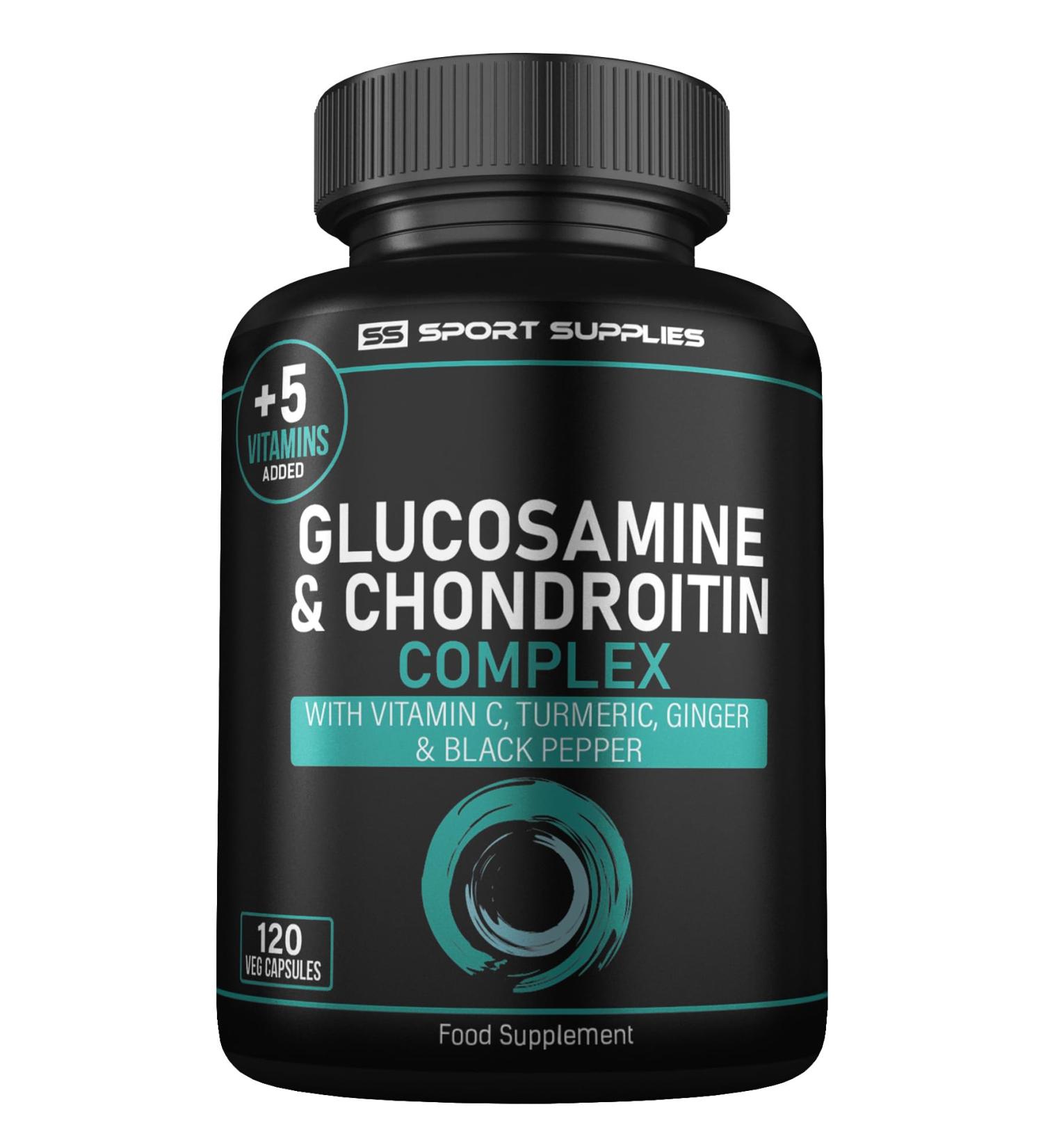 Glucosamine and Chondroitin High Strength Plus 5 Vitamins - 120 Complex Capsules 1 000mg (Providing 530mg Base) - Chondroitin 200mg - Added Turmeric Ginger Black Pepper Vitamin C B6 B1 D3 & B12 - Buy Online on GoSupps.com