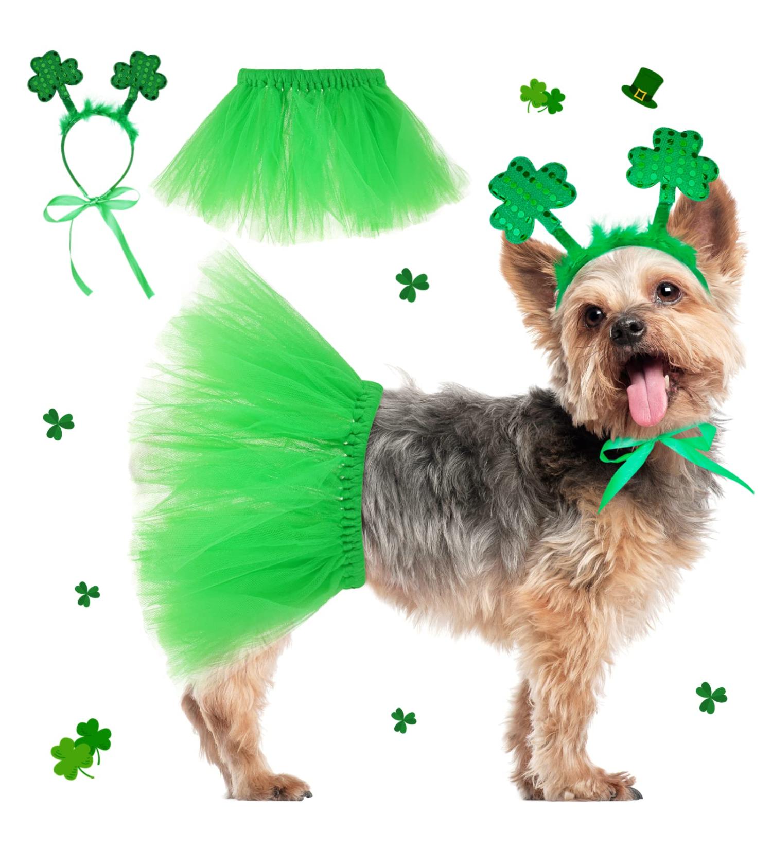 St. Patrick's Day Dog Outfit Set - Green Tutu Skirt & Shamrock Headband for Holiday Costume - Buy Online on GoSupps.com