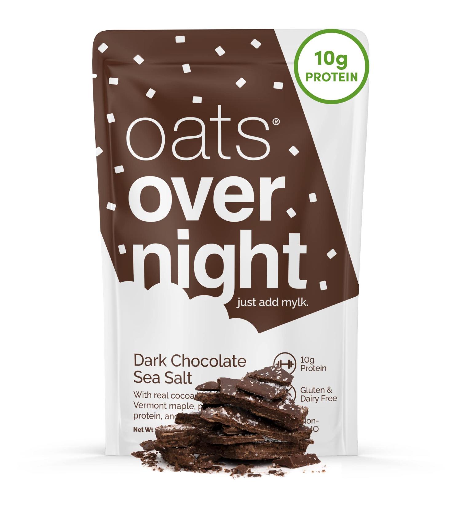 Oats Overnight - Dark Chocolate Sea Salt - Vegan 10g Protein Low Sugar Breakfast Shake - Gluten Free High Fiber Non GMO Oatmeal (2.2 oz per meal) (16 Pack) - Buy Online on GoSupps.com
