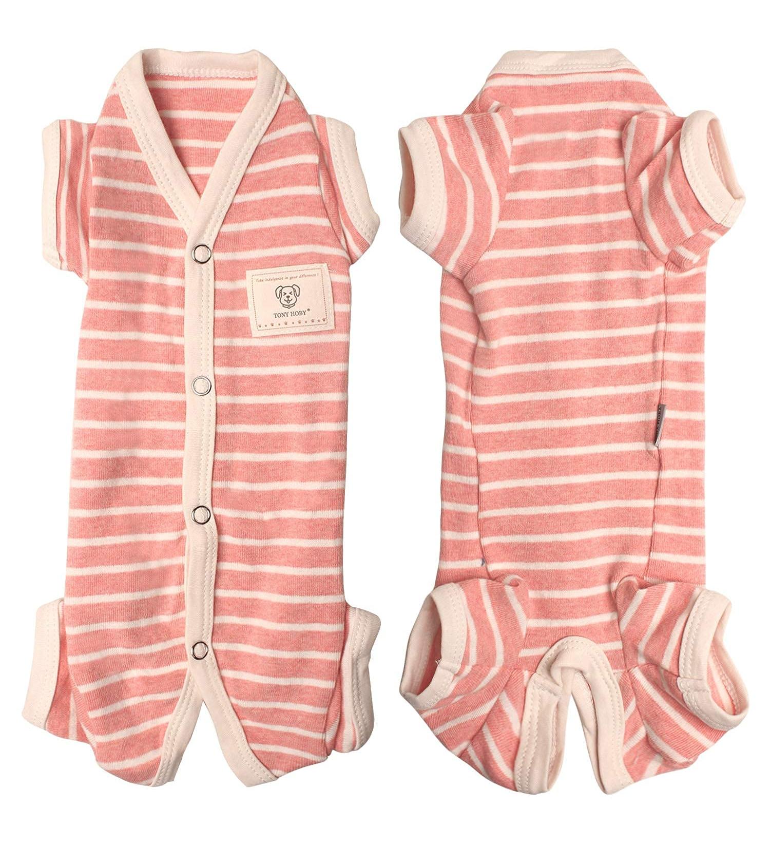 TONY HOBY Striped 4-Legged Dog Pajamas in Pink & White - Size L (Chest 18, Back 14) - Buy Online on GoSupps.com