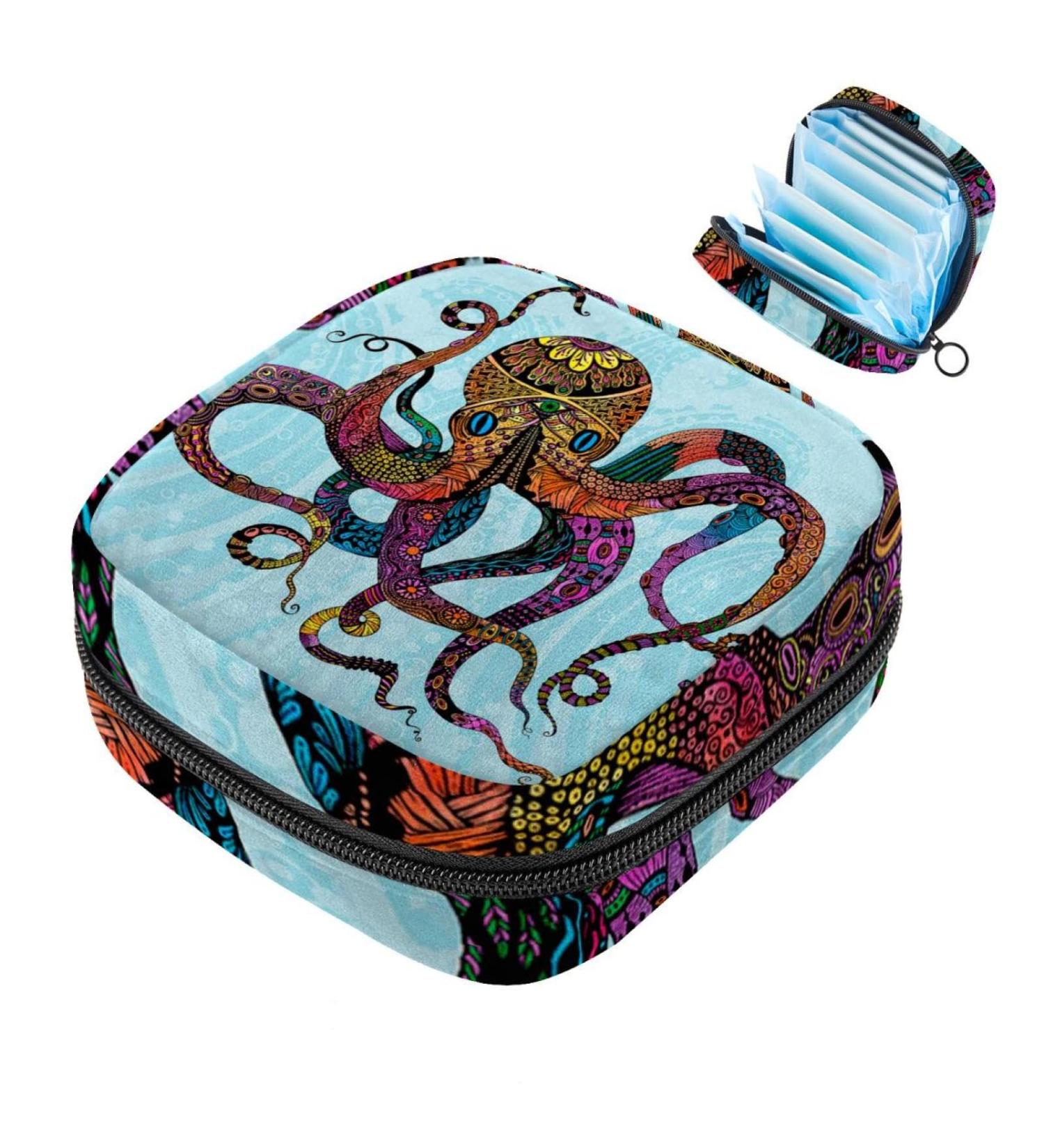 Colorful Octopus Menstrual Cup Storage Bag | Large Zipper Bags for Tampons Panty Liners & Period Inserts - Buy Online on GoSupps.com