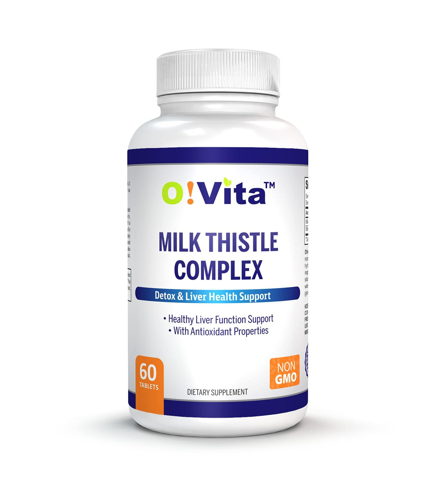 O!VITA Milk Thistle Complex Extra Strength 450mg Supports Healthy Liver Function up to 2-Month Supply (60 Non-GMO Vegan Tablets) - Buy Online on GoSupps.com