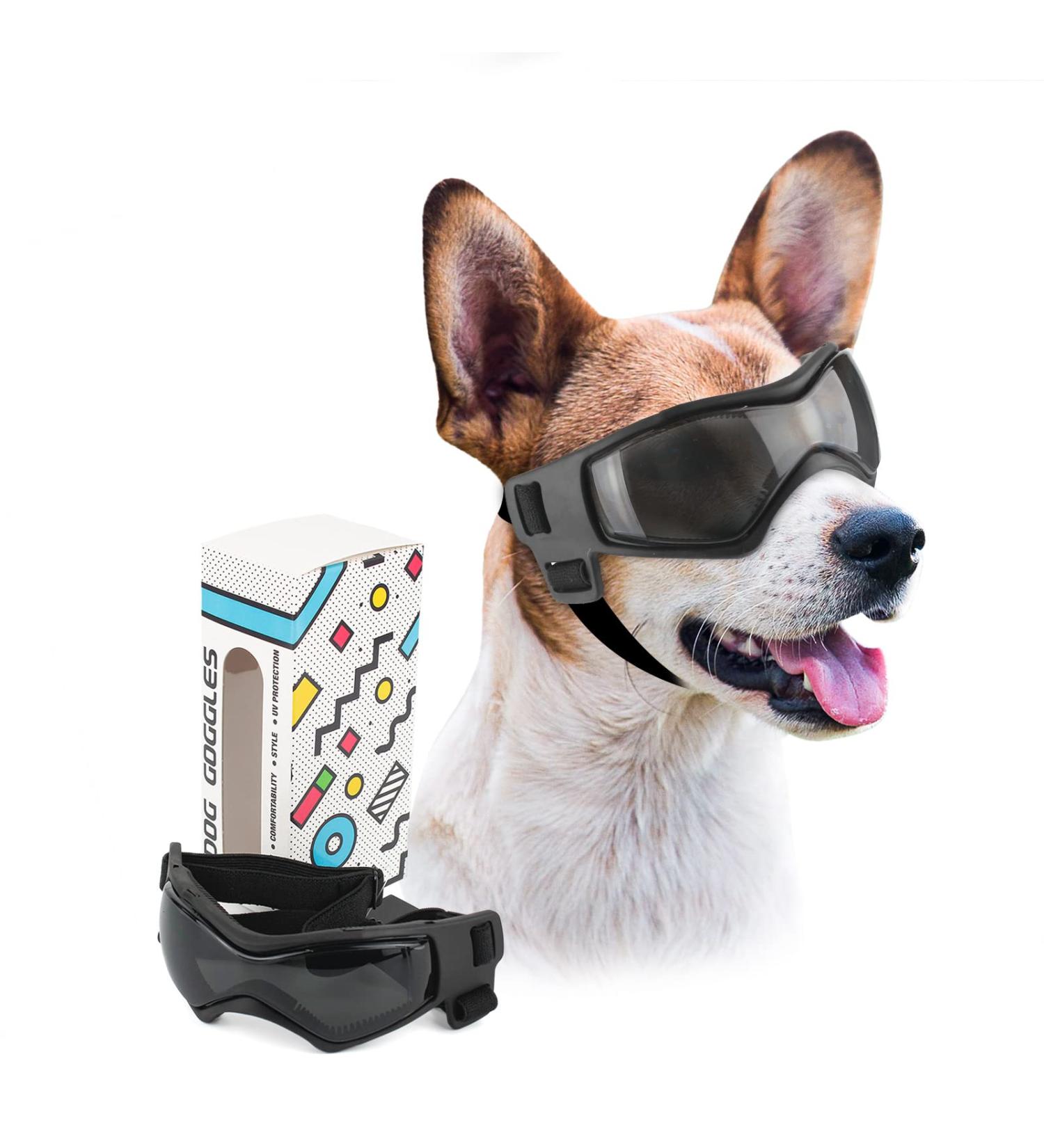 PETLESO Dog Goggles Small Breed UV Protection Dog Sunglasses for Medium Dog Outdoor Riding Driving Medium Black - Buy Online on GoSupps.com