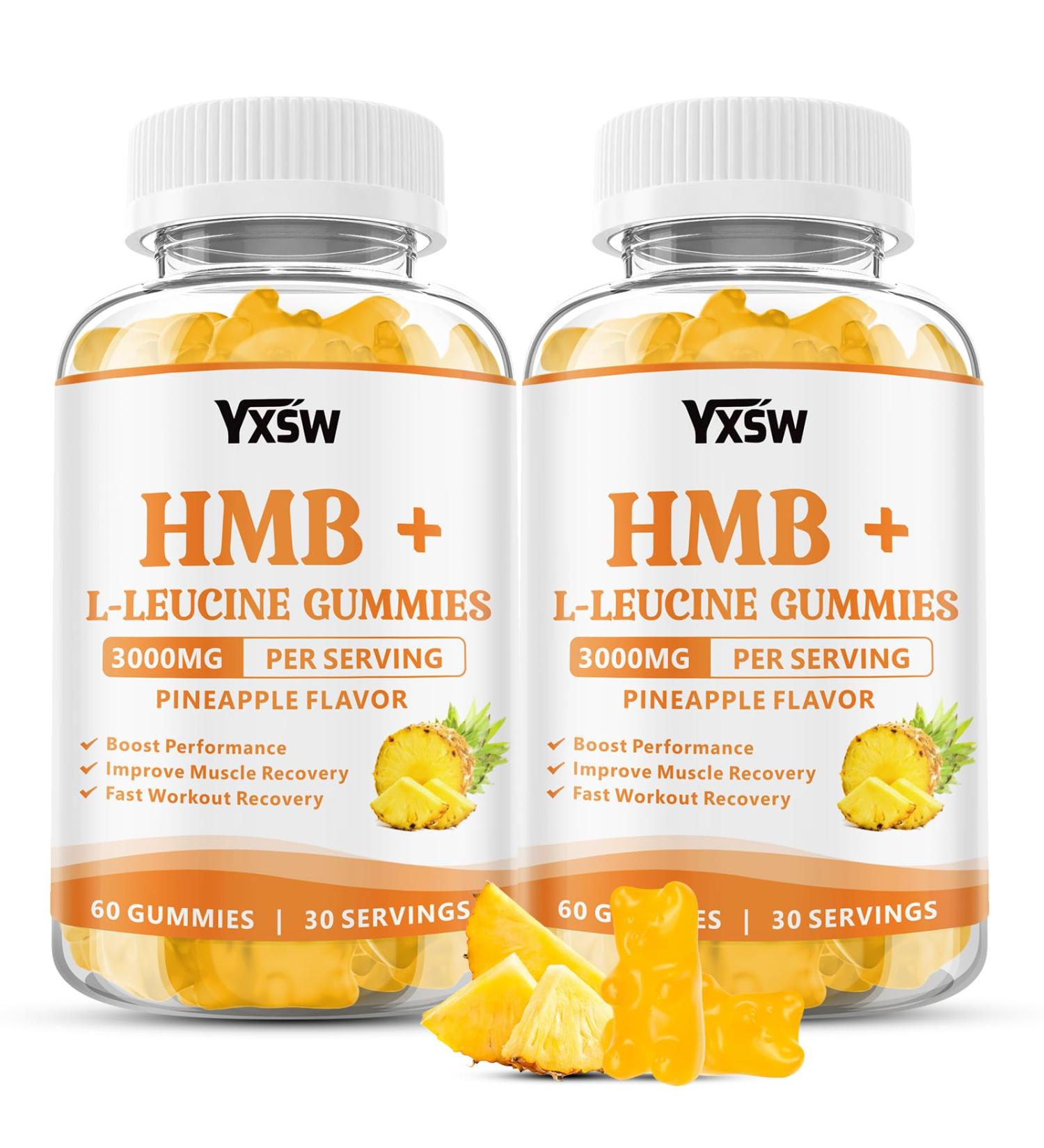 HMB and L-leucine Gummies 3000mg HMB and Leucine Amino Acid Supplements for Muscle Growth Muscle Recovery and Workout Recovery for Men & Women Sugar-Free Pineapple Flavor 120 Count 120 Count (Pack of 1) - Buy Online on GoSupps.com