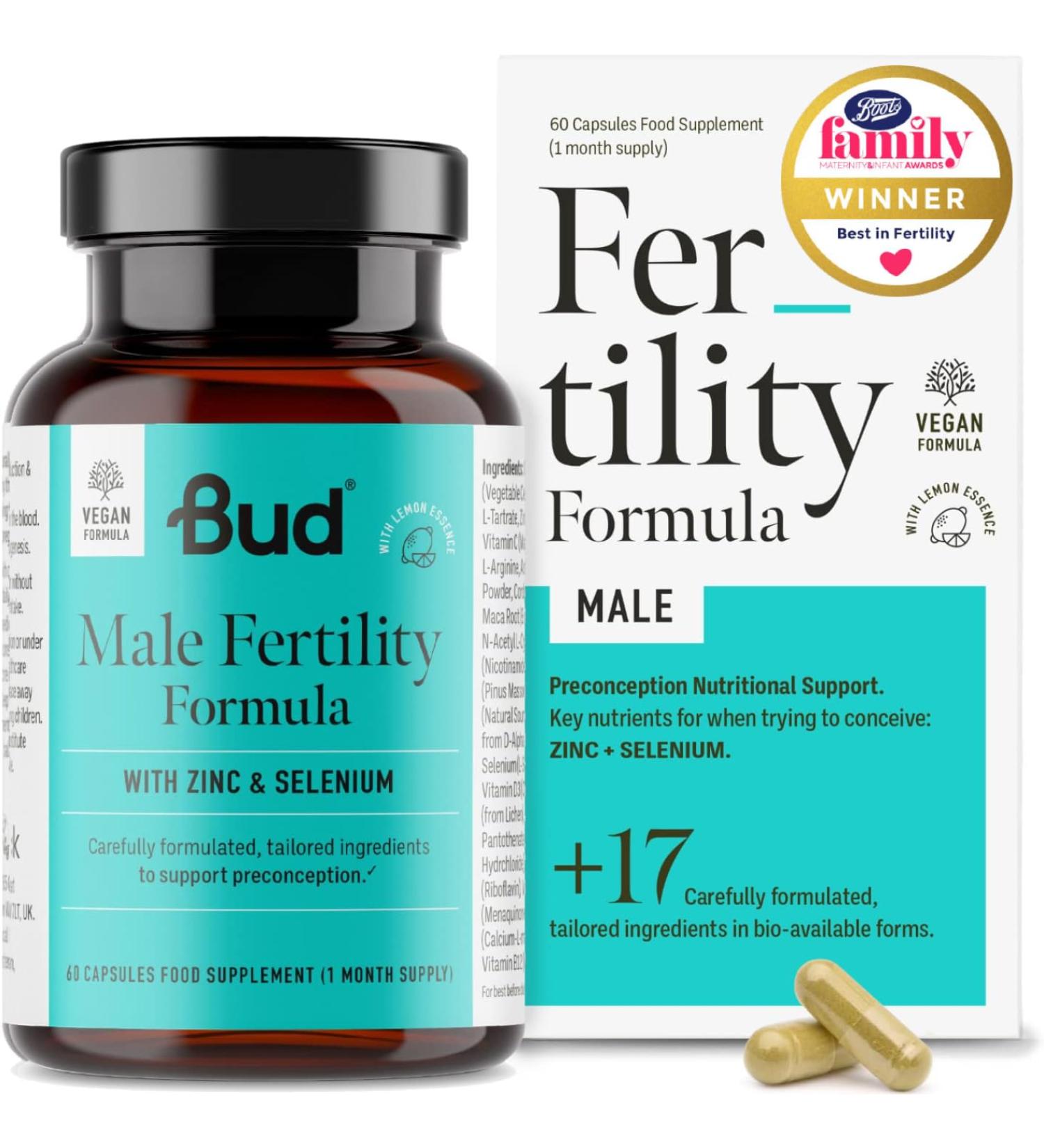 Bud Male Fertility Supplement | Natural Fertility Vitamins for Men | 60 Capsules - Made in UK - Buy Online on GoSupps.com