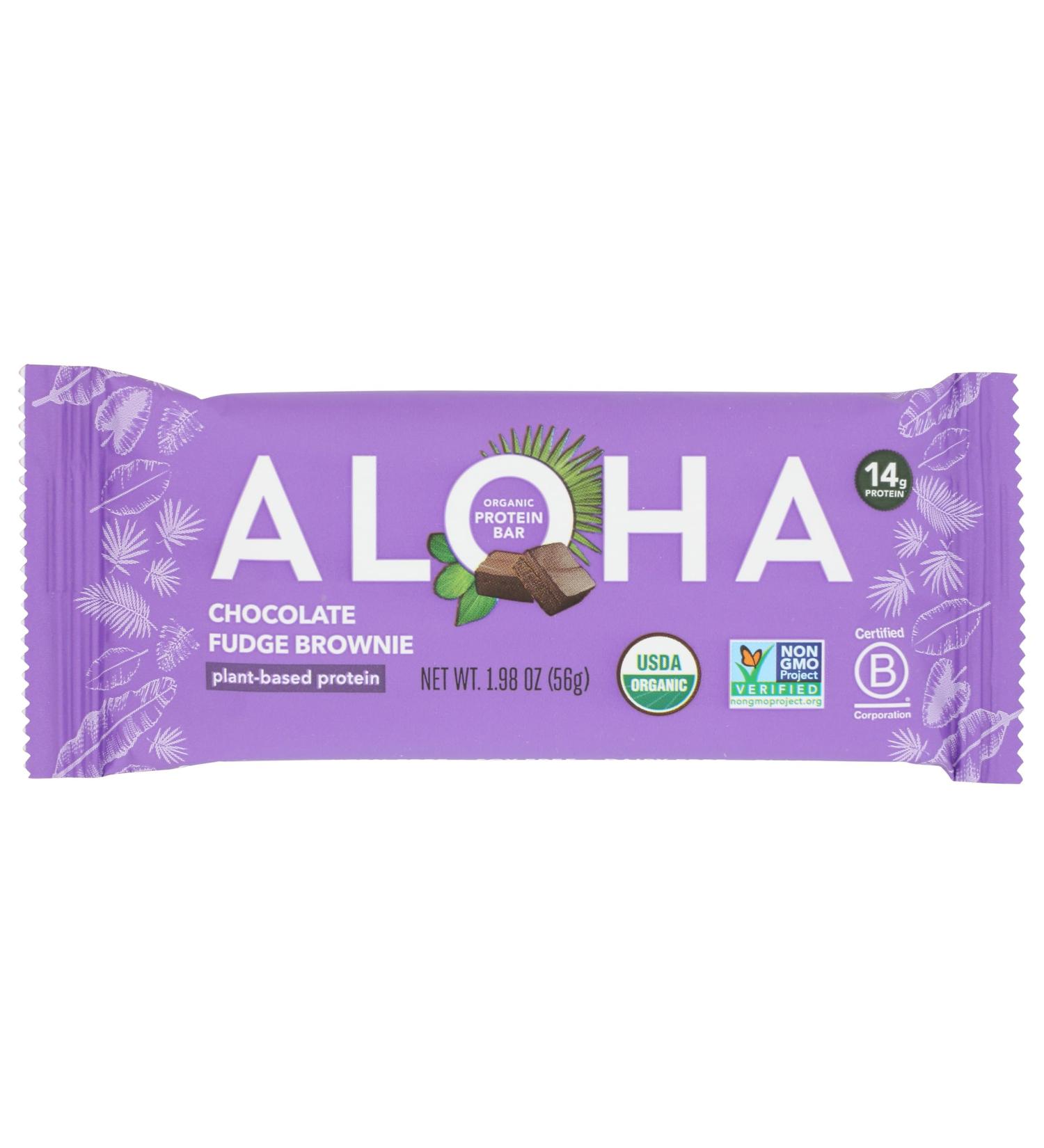 Aloha Chocolate Fudge Brownie Protein Bar Plant Based Non GMO 1.98 Ounces (Pack Of 12) - Buy Online on GoSupps.com