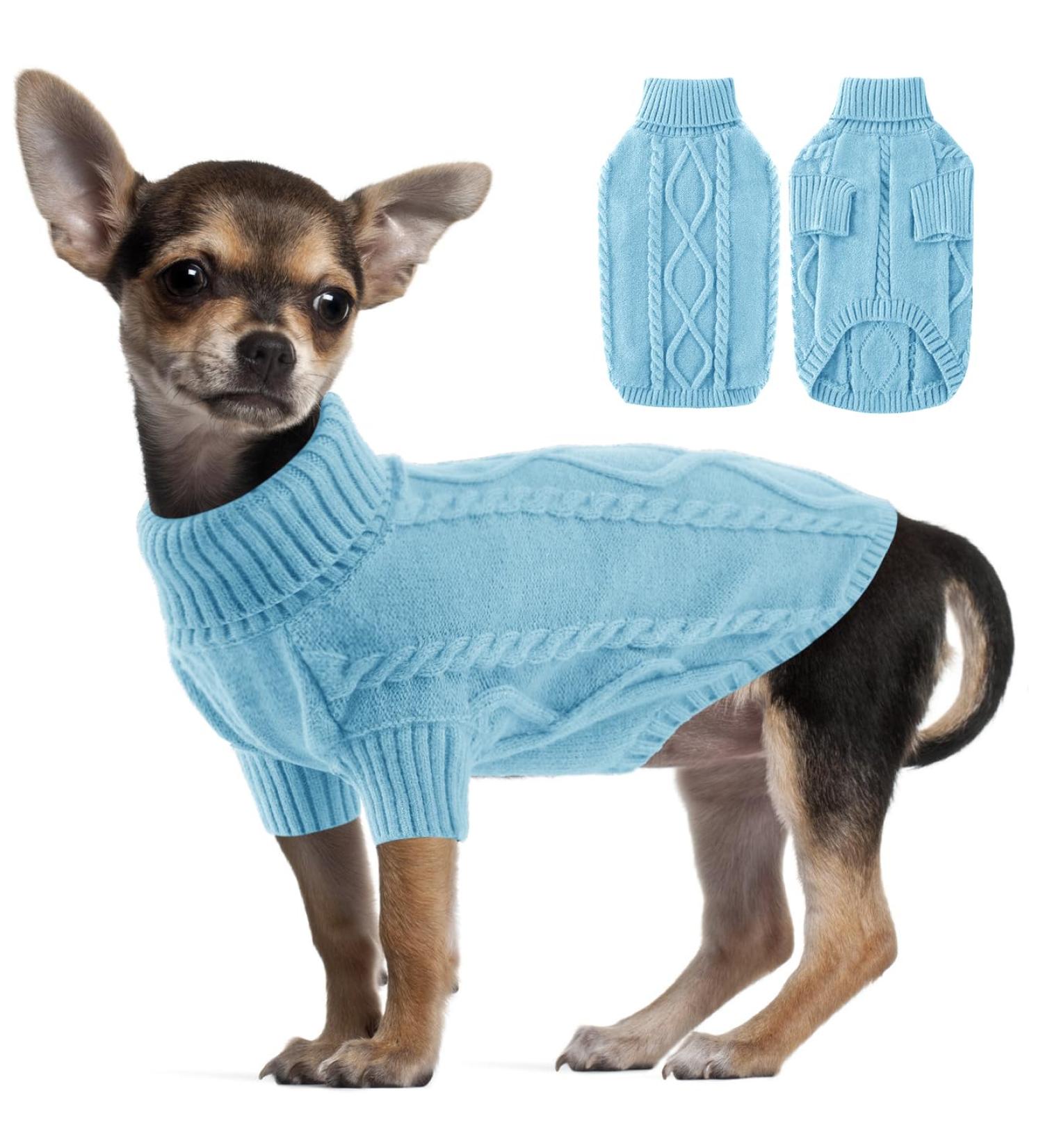 Alagirls Classic Dog Sweater - Warm Turtleneck Knitted Puppy Clothing | Christmas Vacation Outfits for Small Dogs | Light Blue - Buy Online on GoSupps.com