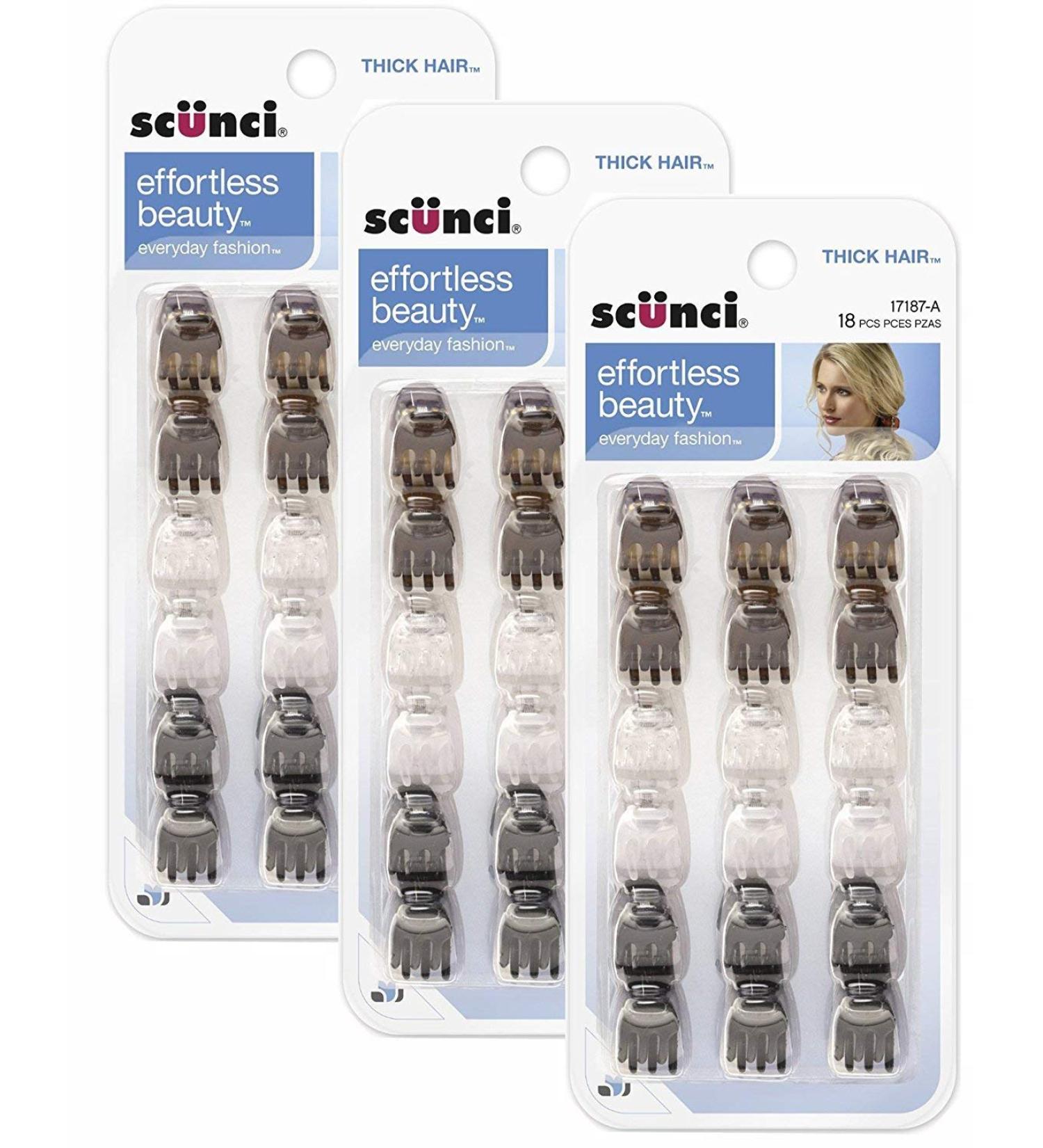 Scunci 1718703a048 Mini Thick Hair Jaw Clips 18 Count (Pack of 3)