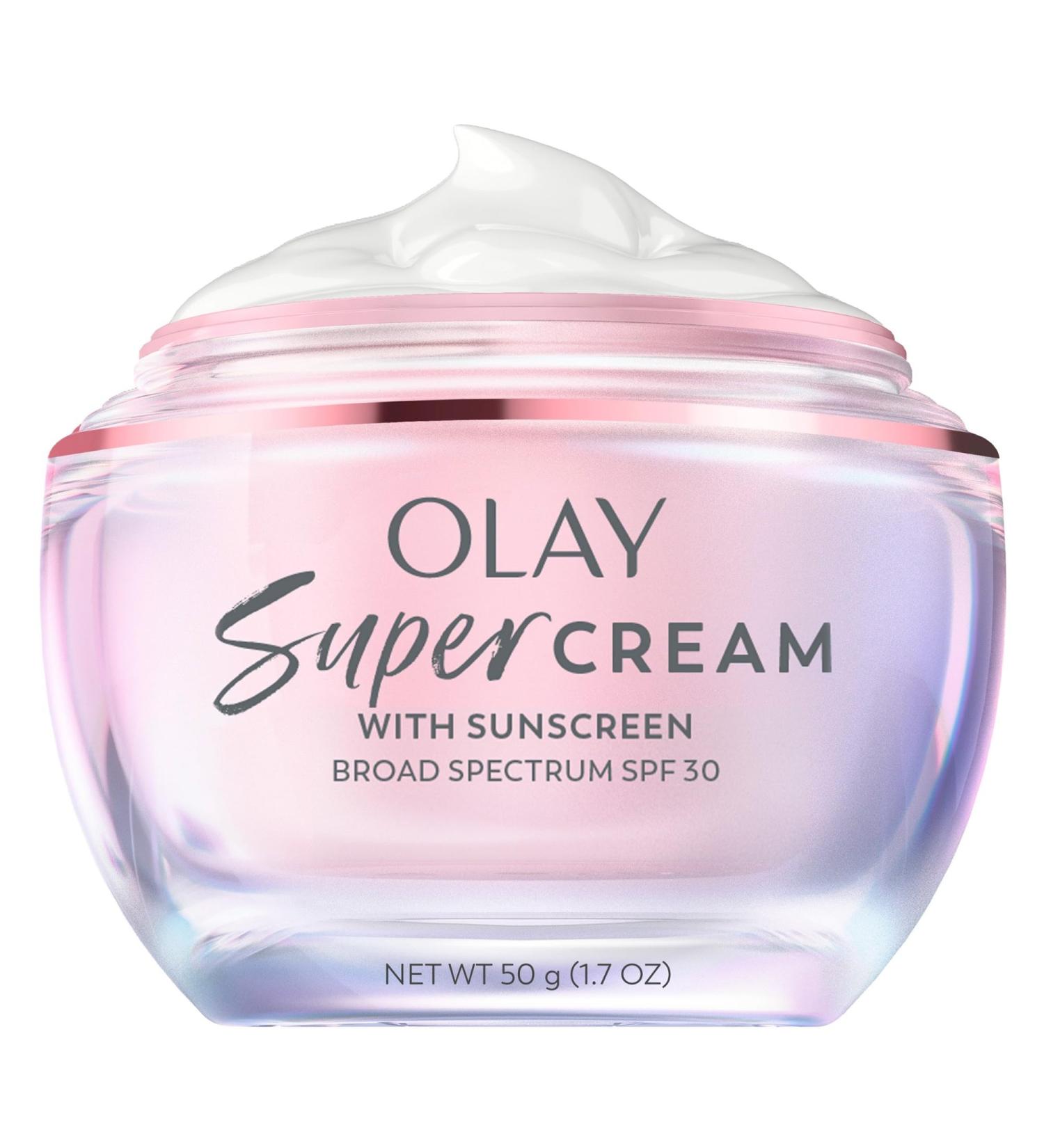 Olay Super Cream with Sunscreen SPF 30 Lightweight Face Moisturizer with Sun Protection 5-in-1 Skin Care Benefits - Hydrating Brightening Firming - Niacinamide Vitamin C Collagen Peptide 1.7 oz Floral and Ginger 1.7  - Buy Online on GoSupps.com