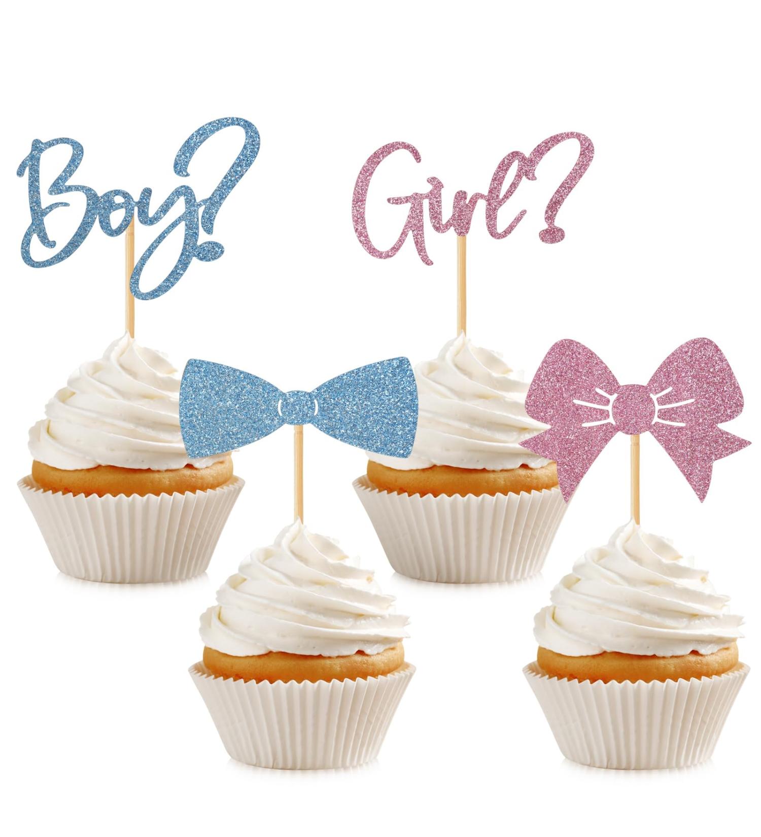 36 PCS Boy or Girl Cupcake Toppers Bow Tie Cupcake Picks Glitter Pink and Blue Cake Topper for Gender Reveal Baby Shower Kids Birthday Party Decorations Supplies - Buy Online on GoSupps.com