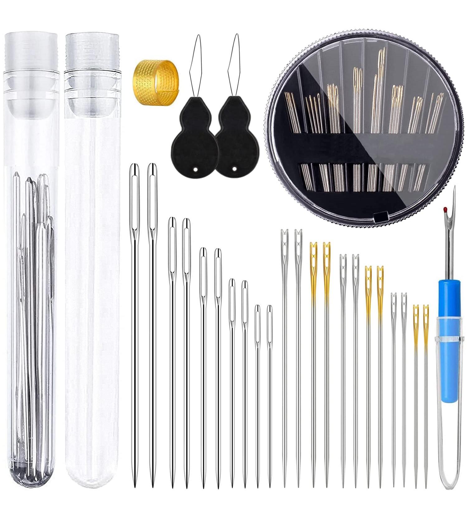 Sewing Needles Set - 83 Pcs, 3 Styles, 14 Sizes - Easy Self Threading, Sharp Needles for Handsewing - Art Crafts Kit with Threaders, Stitch Remover, Thimble - Clear Storage Tube - Buy Online on GoSupps.com
