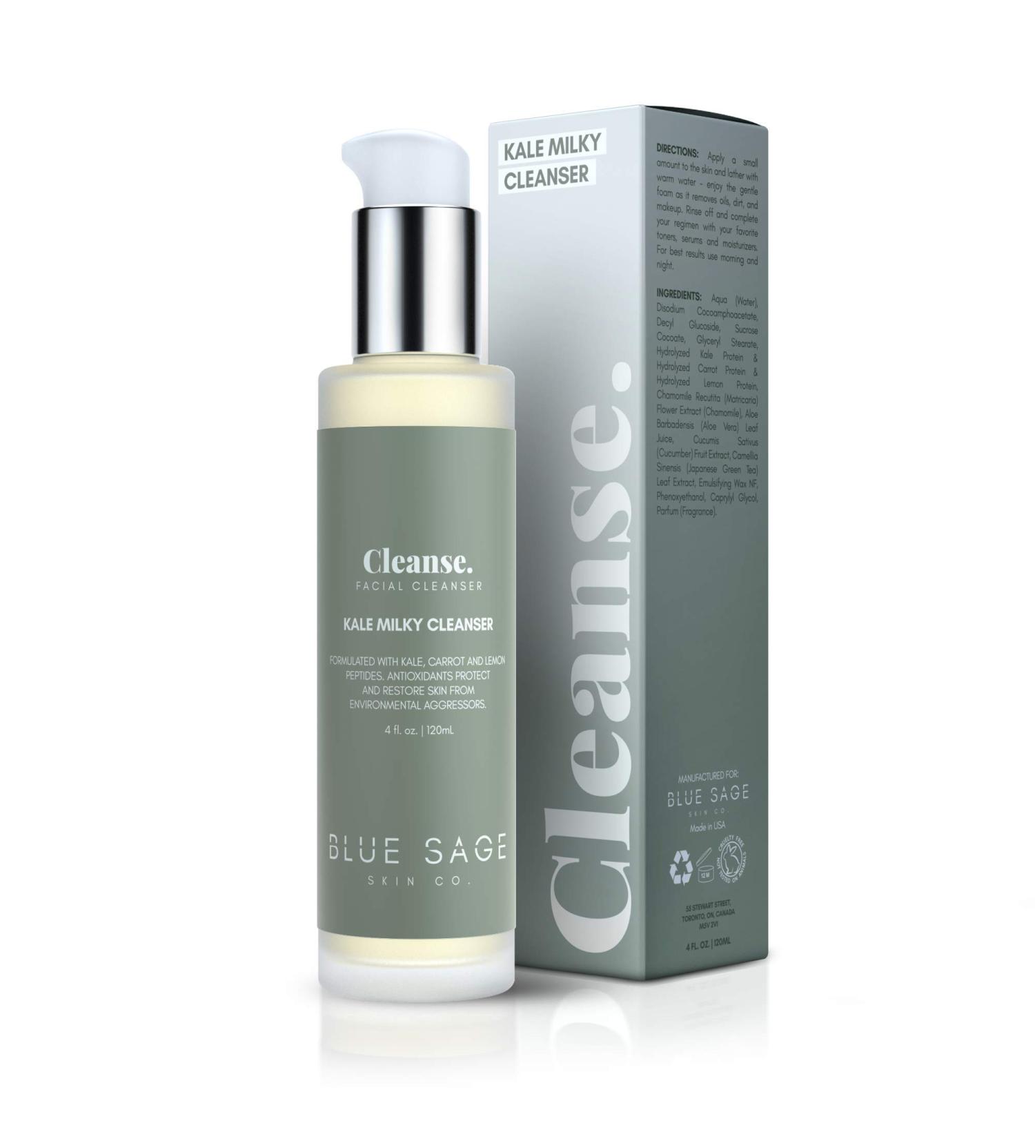 Blue Sage Kale Milky Daily Facial Cleanser | Natural Anti-Aging Face Wash with Antioxidants and Amino Acids to protect and repair skin from the aging effects of pollution - Buy Online on GoSupps.com