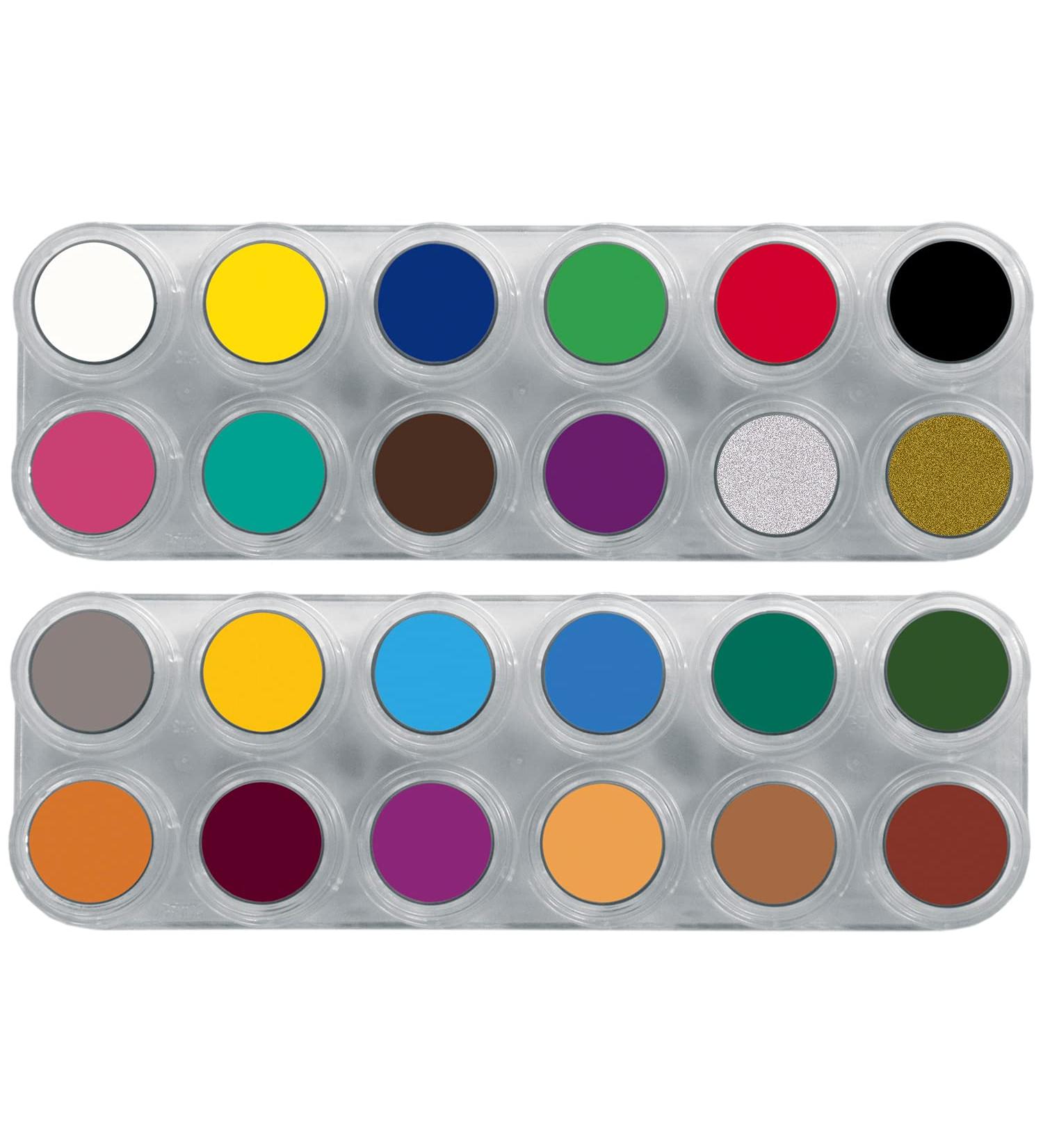 Grimas Professional Water Make-Up Palette A+B | 24x2.5ml High-Quality Face Painting & Carnival Make-Up | Multicolored WMUP24 - Buy Online on GoSupps.com