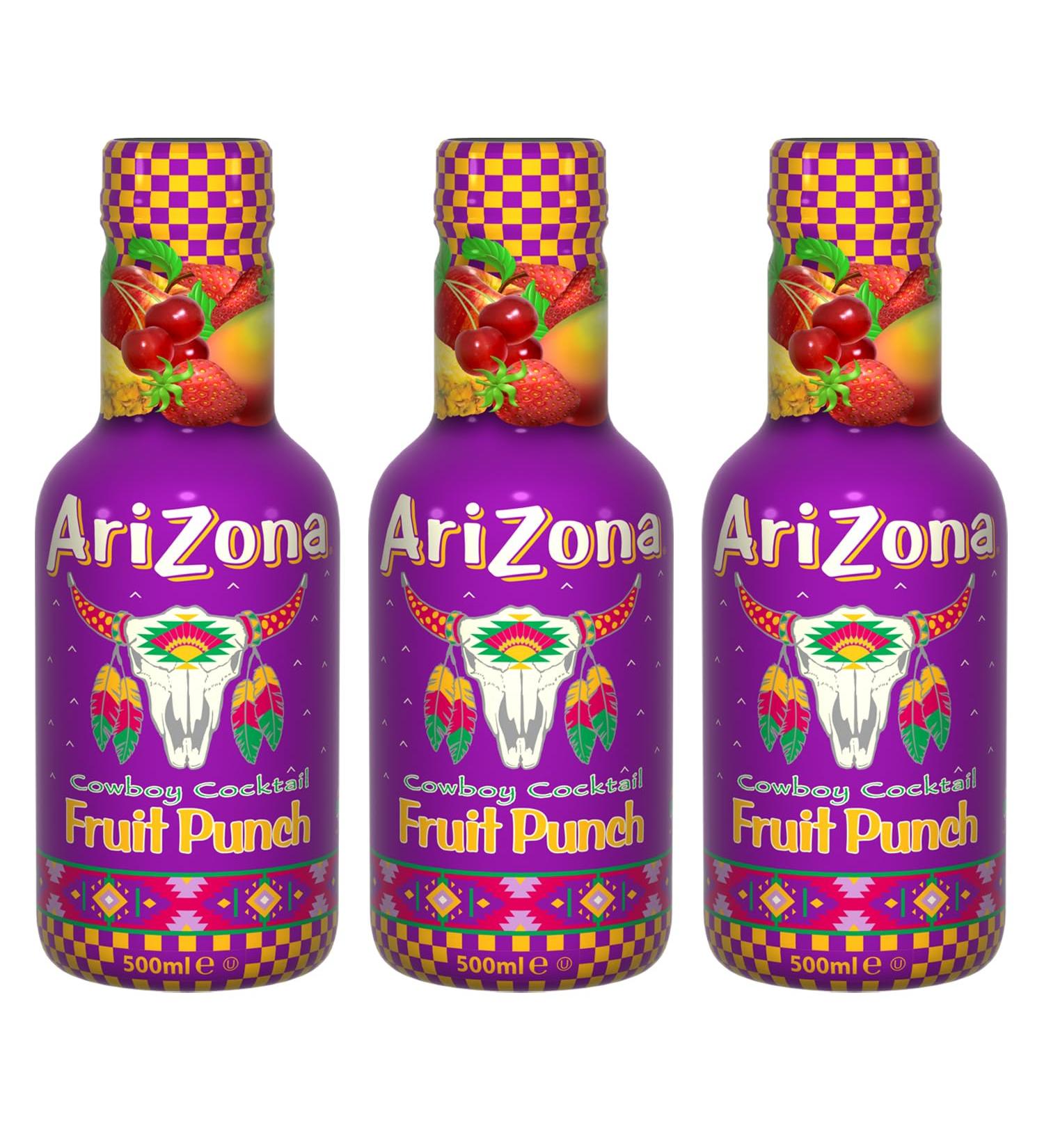 AriZona - Cowboy Cocktail - Jus de Fruits 100% Plaisir - Aromatis et Rafra chissant - 3 Bouteilles PET 500ml Fruit Punch (Multi-Fruits)