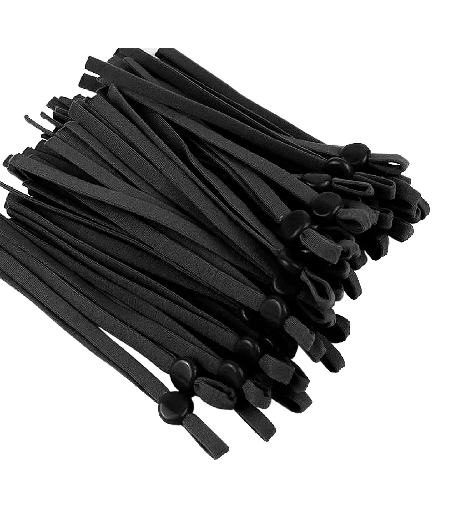 N I K B Black Sewing Elastic Mask Band with Adjustable Buckle | 1/5 Inch Adjustable Black Ear Loop Strap for Masks - Buy Online on GoSupps.com