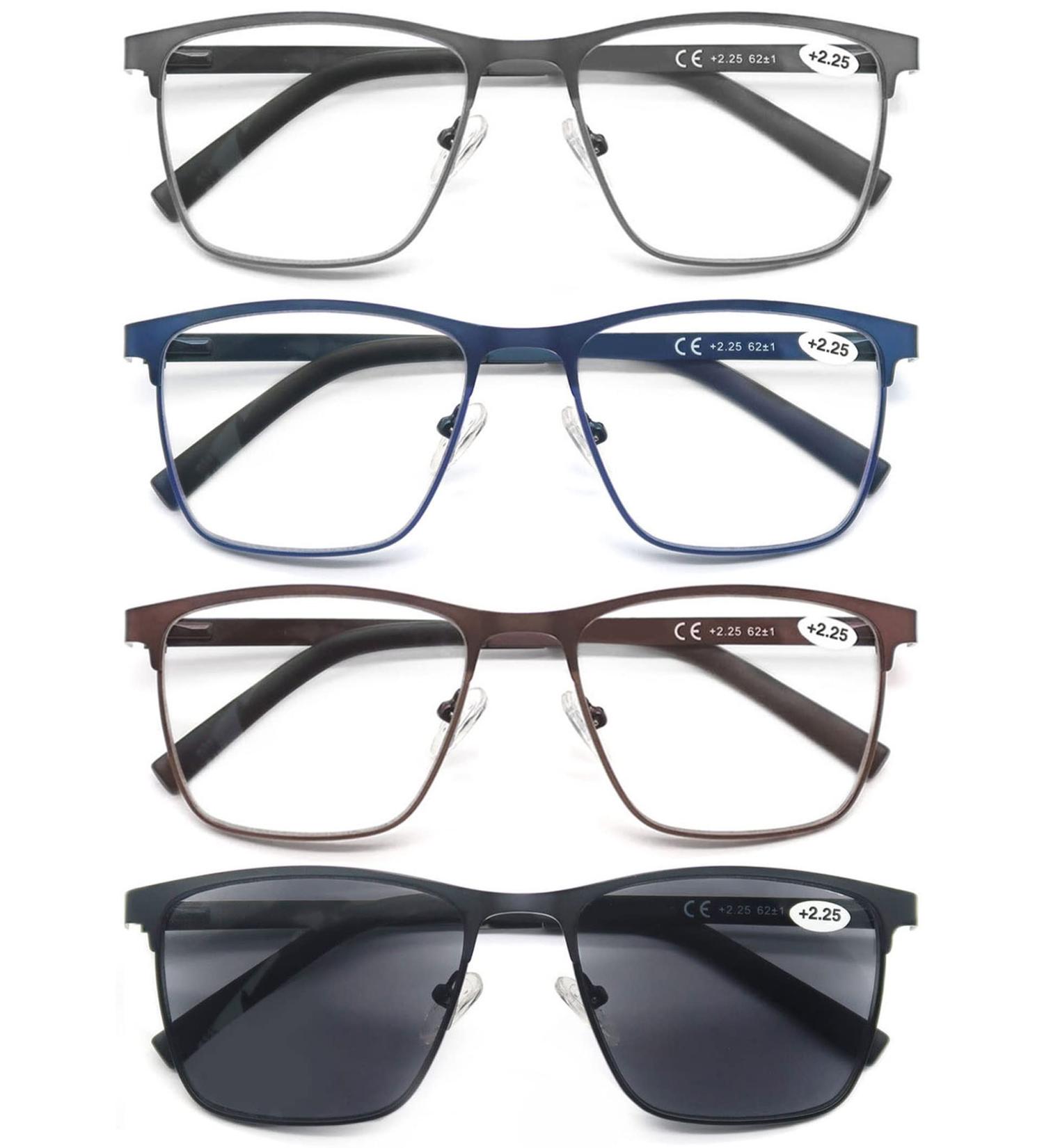 Buy MODFANS 4 Pack Reading Glasses for Men - Blue Light Filter Metal Frame Rectangle Style Stainless Steel +1.50 - Stylish & Comfortable - Buy Online on GoSupps.com