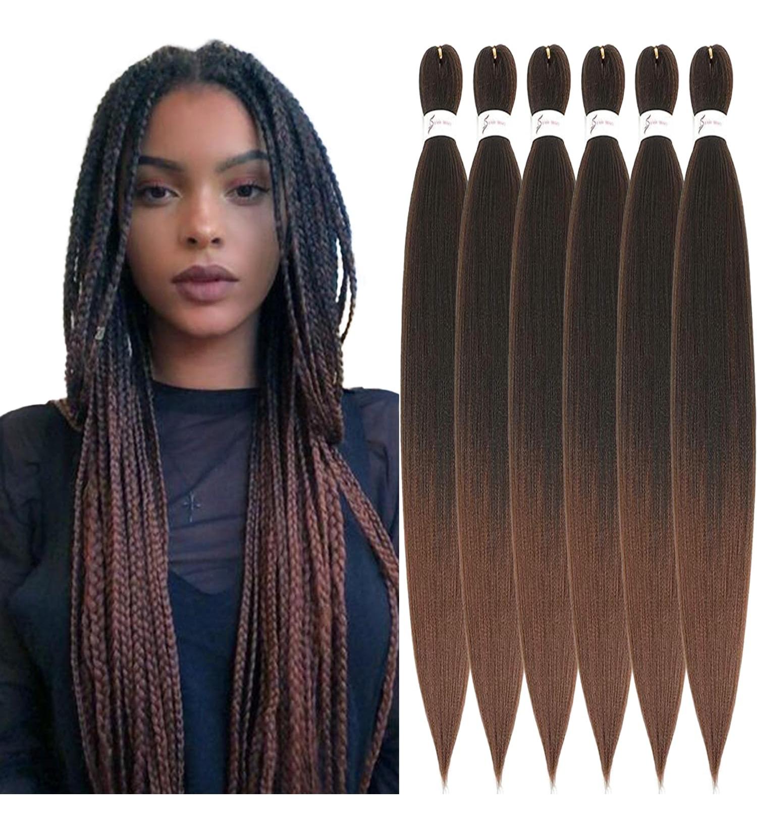 Xusuperb 30-Inch Pre-Stretched Braiding Hair - Ombre Brown 6 Pack | Soft Knotless Yaki Extensions for Easy Braids | Kanekalon Kunsthaar - Buy Online on GoSupps.com