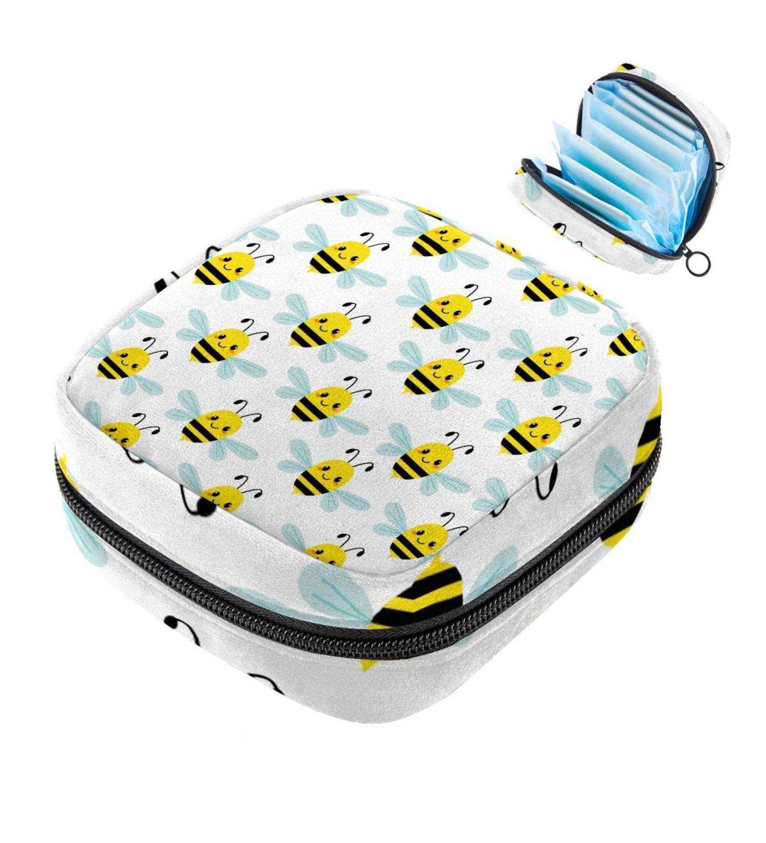 Shop Cute Bee Pattern Women's Napkin Storage Bag | Portable Menstrual Cup & Tapes - Perfect for First Periods - Buy Online on GoSupps.com
