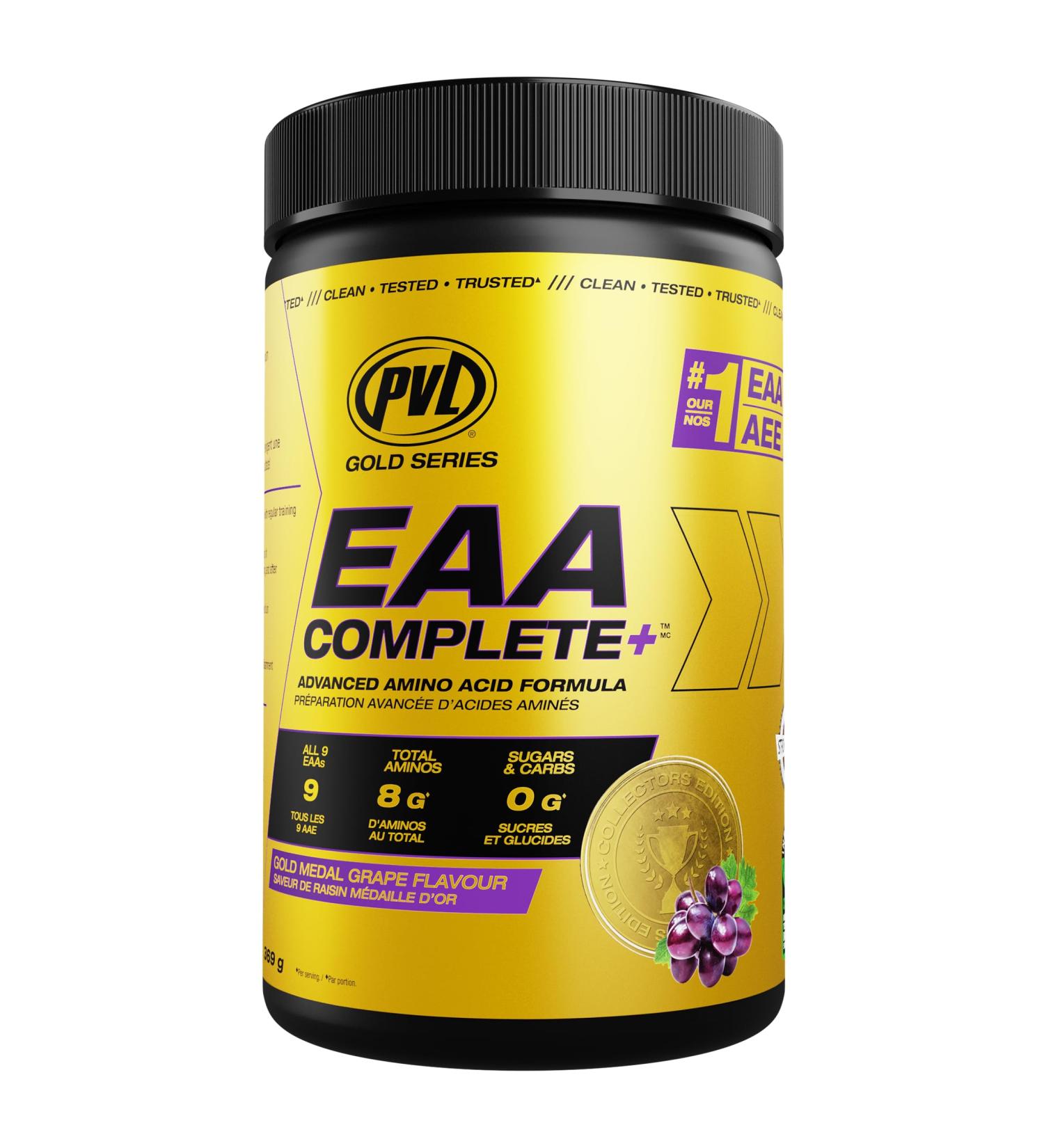 PVL EAA BCAA COMPLETE | Pre Intra or Post Workout EAA/BCAA with L-Arginine Amino Acid Supplement Keto Friendly 369 g (30 servings) Gold Medal Grape - Buy Online on GoSupps.com