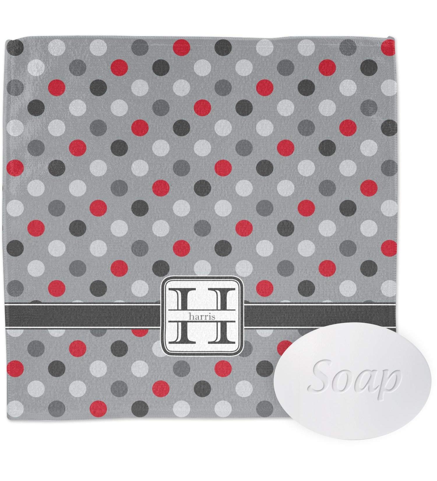 YouCustomizeIt Personalized Red & Gray Polka Dots Washcloth