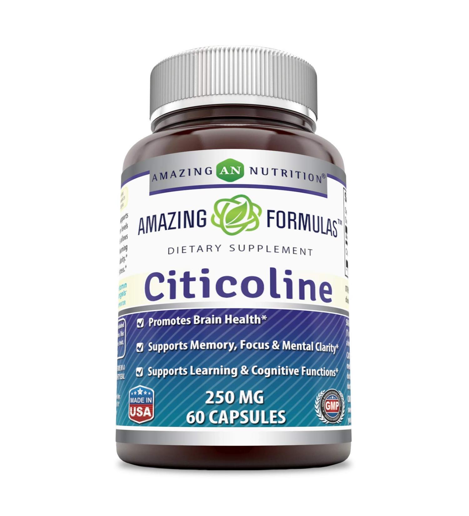 Amazing Formulas Citicoline 250mg Capsules - Brain Health Support for Memory, Focus, and Clarity - 240 Count (Non-GMO Gluten Free) - Buy Online on GoSupps.com
