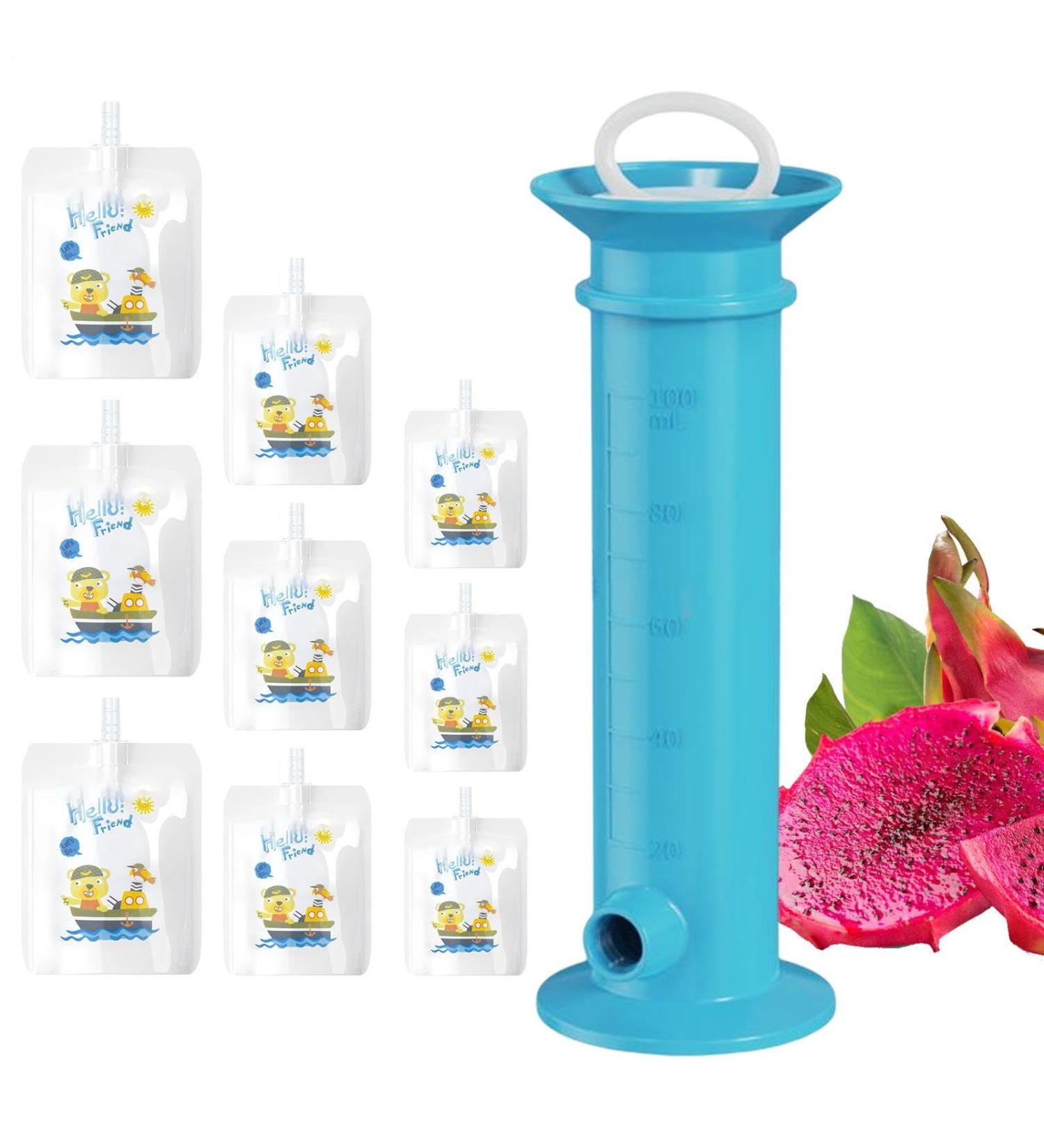 Fruit Squeeze Puree Filler | 7.32-inch Filler with Reusable Wrappers - Reusable Baby Food Bag Filler Solid Color Leak-Proof for Bags and Cases - Buy Online on GoSupps.com