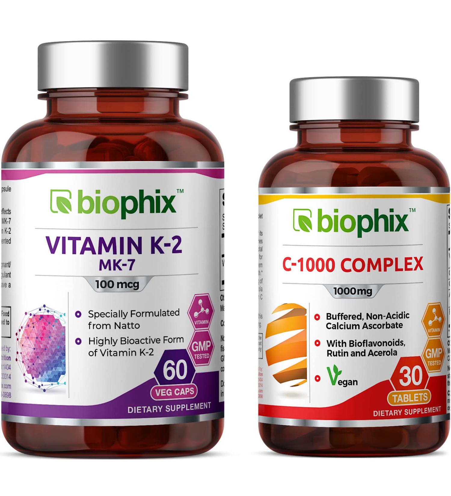 biophix Vitamin K2 MK-7-100 mcg 60 - Free Vitamin C-1000 30 Tablets - Supports Strong Bones Immune Health - Buy Online on GoSupps.com