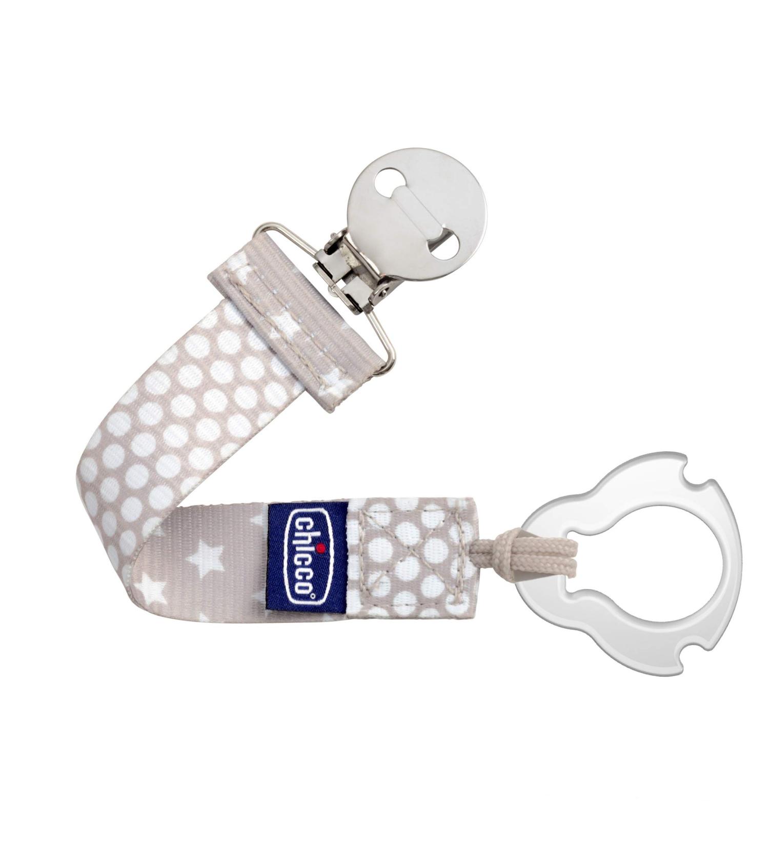 Chicco Universal Two in One Pacifier Clip/Holder with Soft Attachment Ring - Grey/White - Buy Online on GoSupps.com