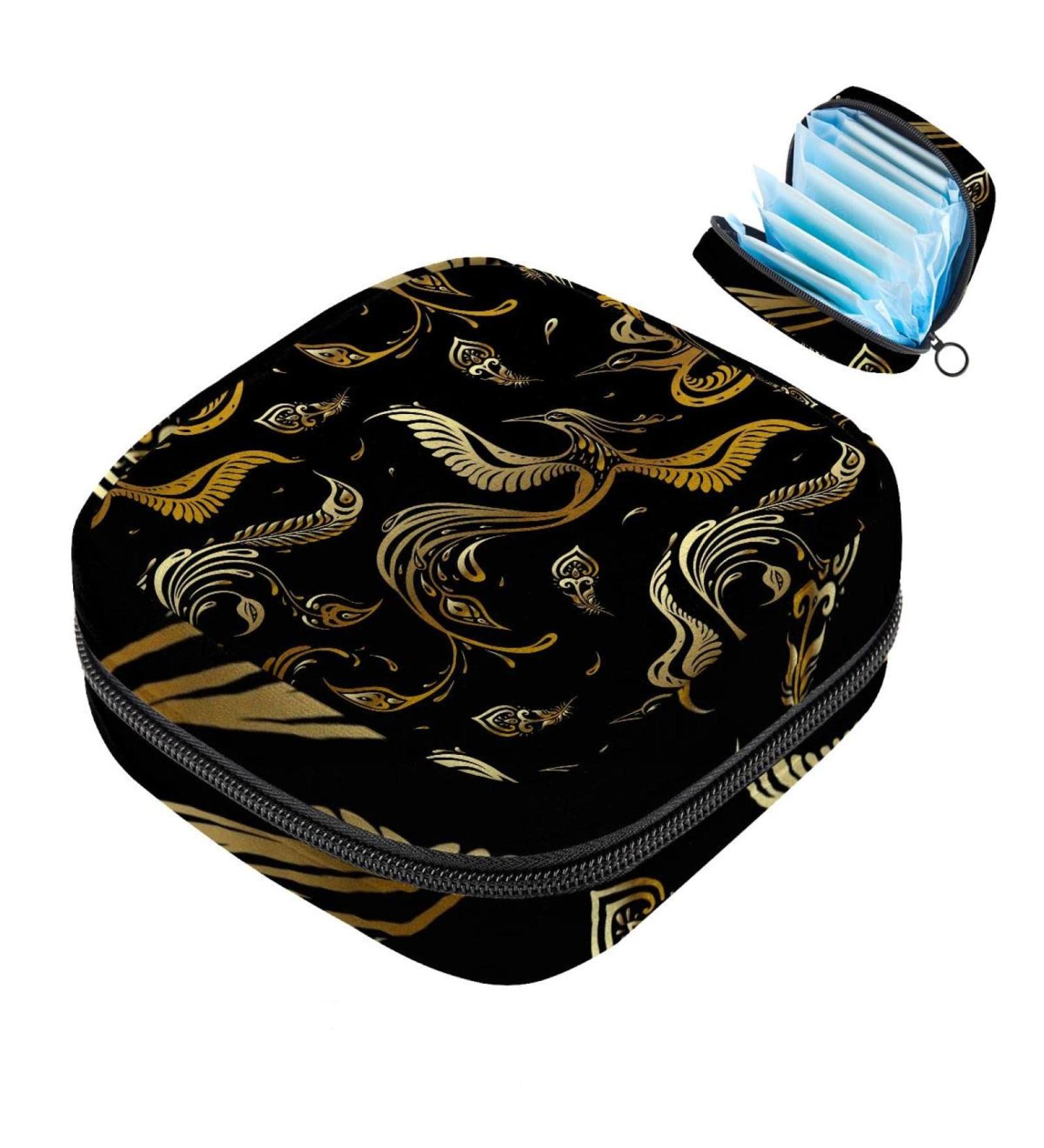 Stylish Women's Napkin Storage Bag Golden Peacock Pattern | Portable Menstrual Cup & Bandage Storage Solutions - Buy Online on GoSupps.com