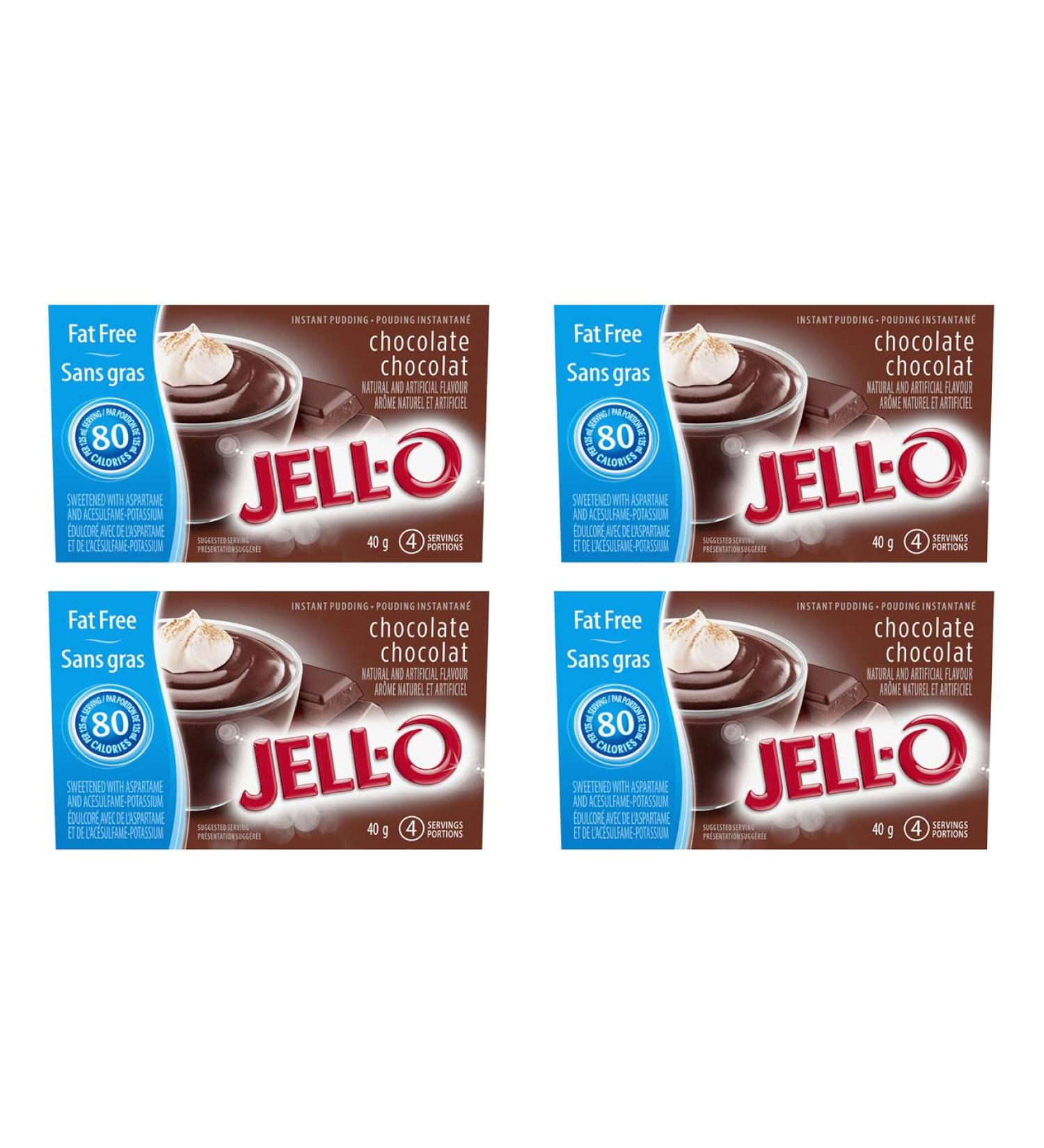 Fat Free Sugar Free Instant Chocolate Pudding Mix Bundle. Includes (4) Packages of Jell-O Sugar Free Fat Free Chocolate Instant Pudding Mix (40g per package) with BIG MAPLE Trivia Cards to Enjoy with your Snack or Dessert. Great for Holidays Party - Buy Online on GoSupps.com