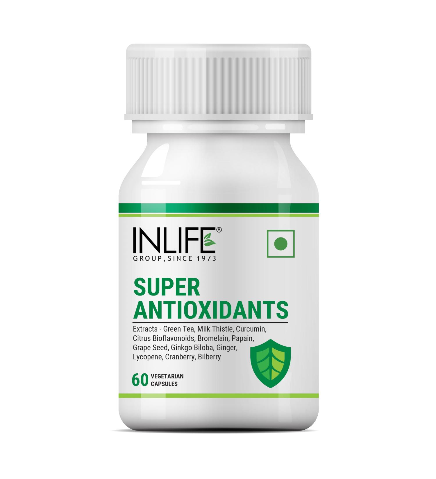INLIFE Super Antioxidant Supplement - Milk Thistle Curcumin Ginkgo Biloba & Cranberry | 60 Vegan Capsules - Shop Now for International Shipping - Buy Online on GoSupps.com
