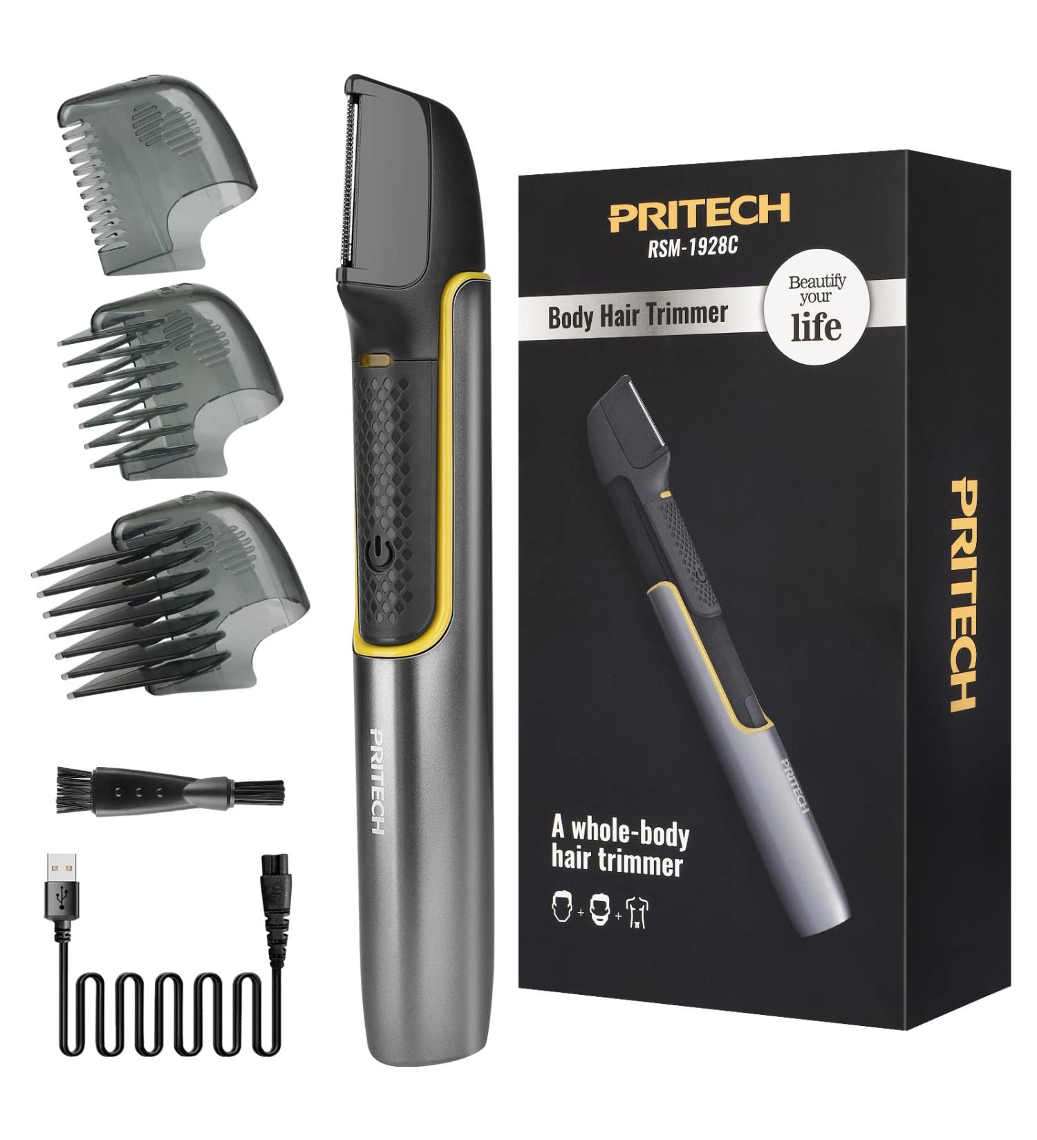Pritech Men's Electric Body Hair Trimmer - Cordless Waterproof Groomer for Face, Body & Pubic Hair - USB Rechargeable - Buy Online on GoSupps.com