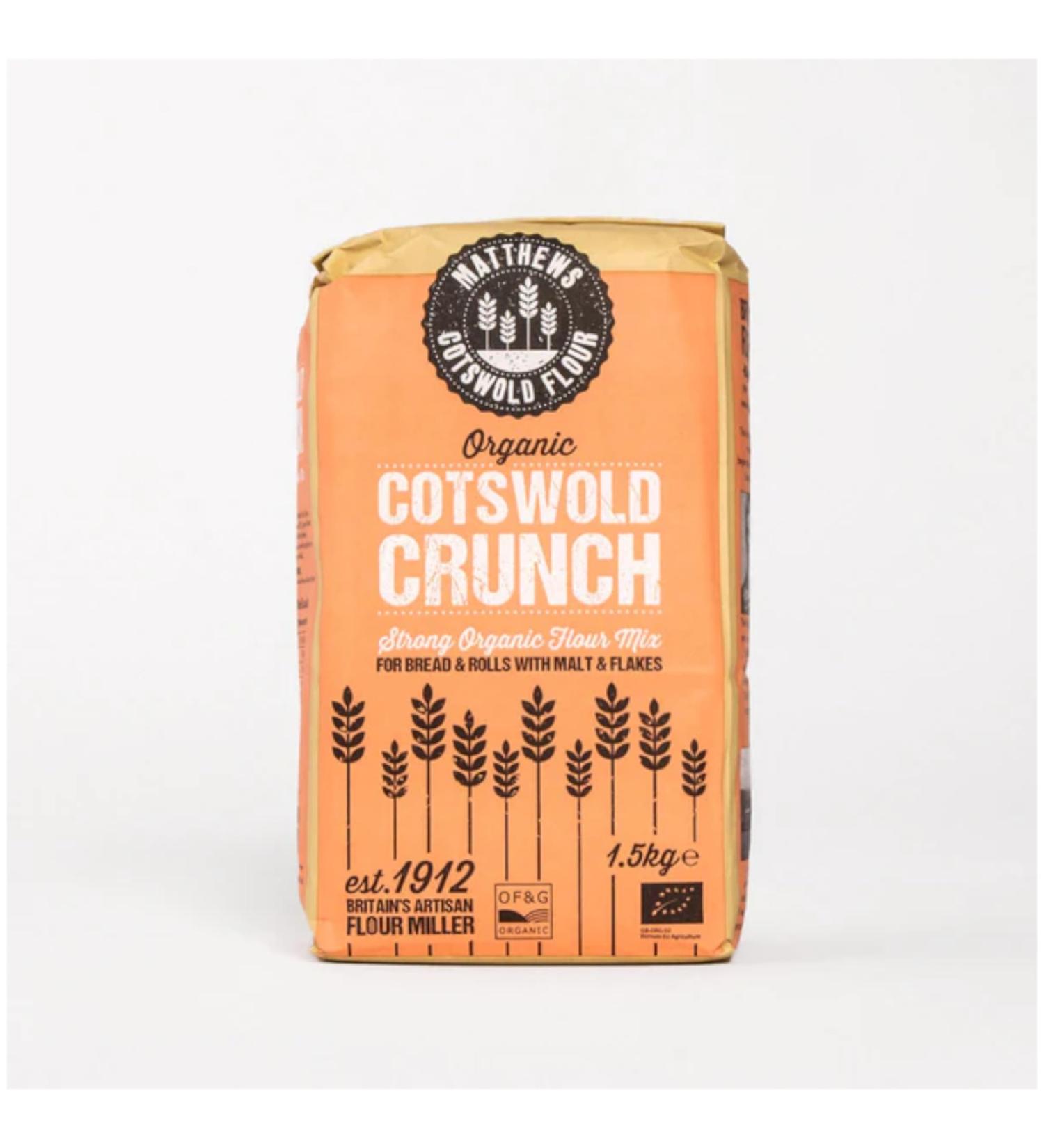 Matthews Cotswold Organic Cotswold Crunch Flour | Specialty Blend of Strong Flour Malted Wheat Flakes and Malt Flour | Artisanal | Milled in Britain | 5 x 1.5kg Bags - Buy Online on GoSupps.com