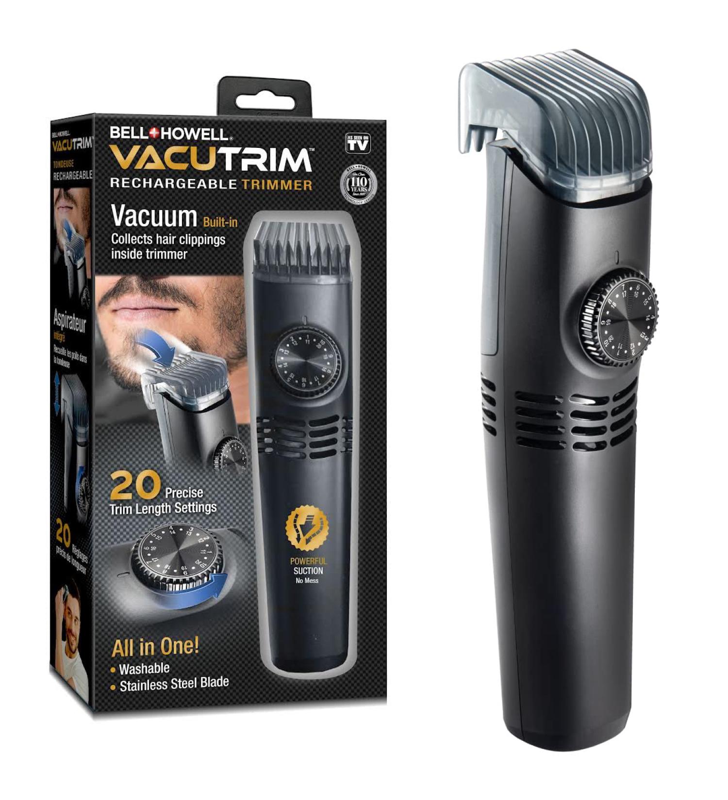 Vacutrim Professional Vacuum Hair Trimmer - Cordless Rechargeable Shaver for Men's Beard & Mustache - Ultra Sharp Stainless Blade - As Seen on TV - Buy Online on GoSupps.com