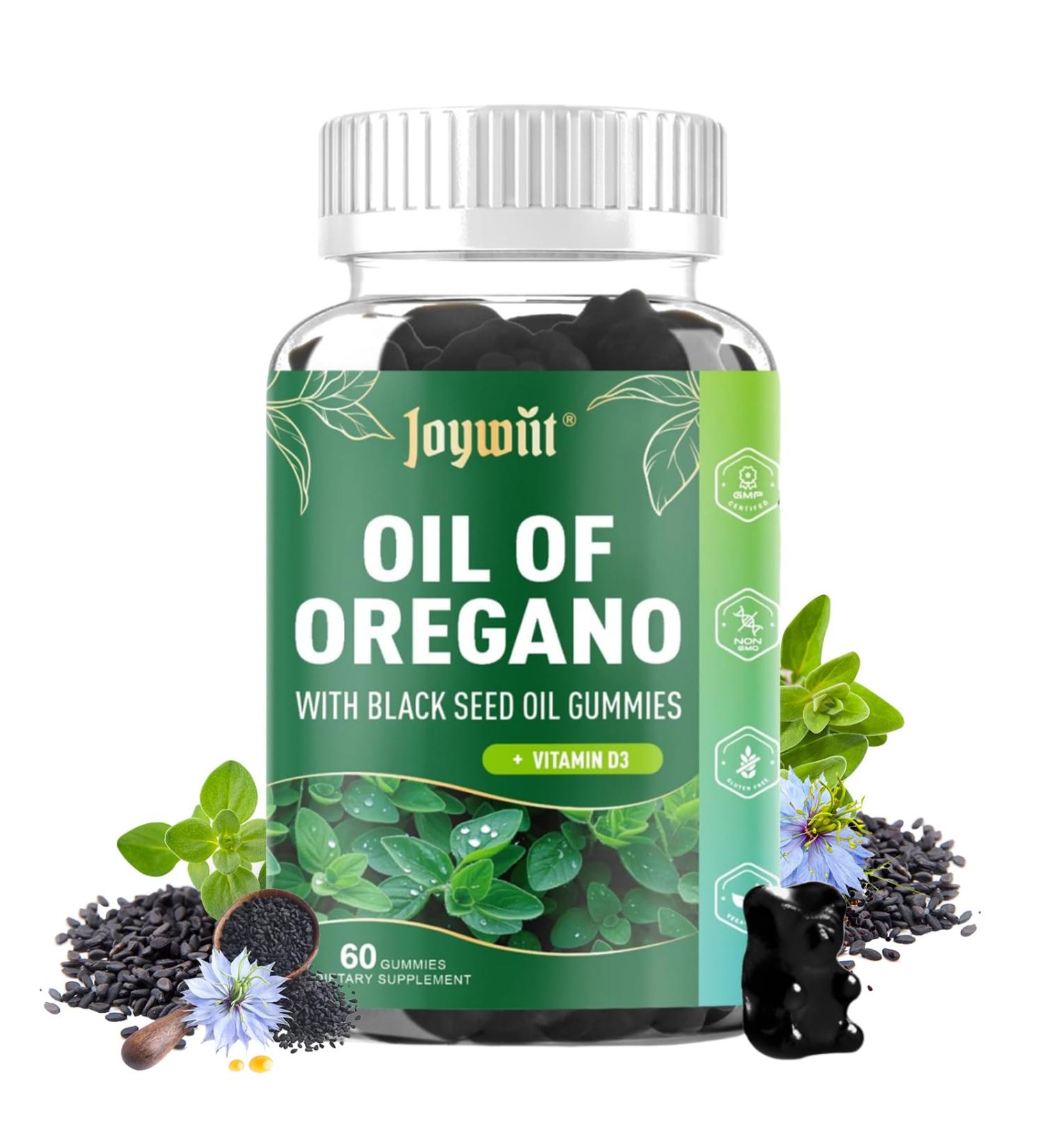 Oregano Oil Gummies 300mg | Oil of Oregano with 200mg Black Seed Oil + D3 1000IU | Organic Oregano Chewable Supplements | Carvacrol + Thymoquinone | Vegan, Non GMO | Immune & Gut Support | 60 Cts - Buy Online on GoSupps.com