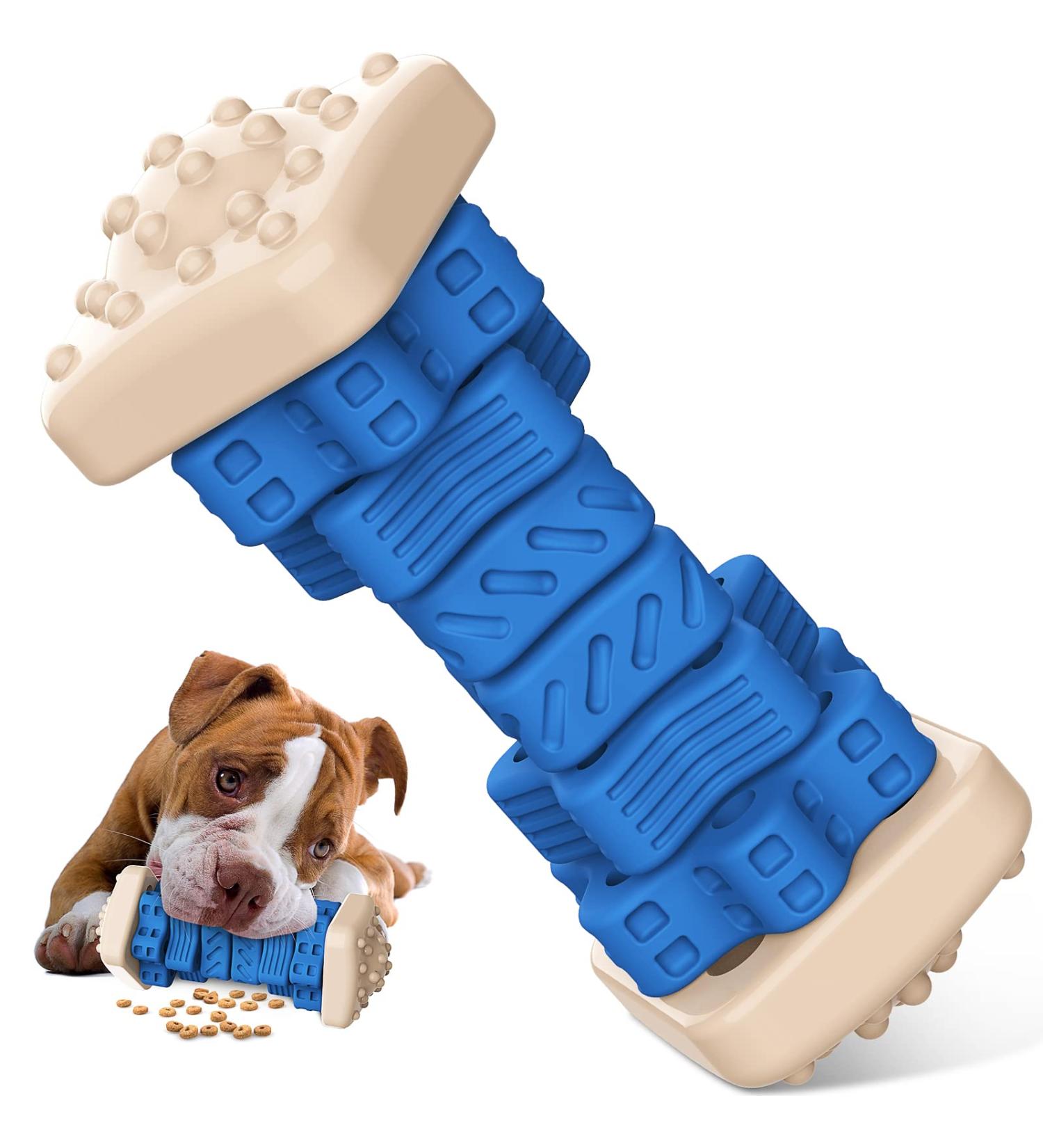RUXAN Indestructible Dog Chew Toy - 3-in-1 Tough Puzzle Toy for Aggressive Chewers - Beef Flavor Interactive Treat Dispensing Toy for Small/Medium/Large Dogs - Blue - Buy Online on GoSupps.com