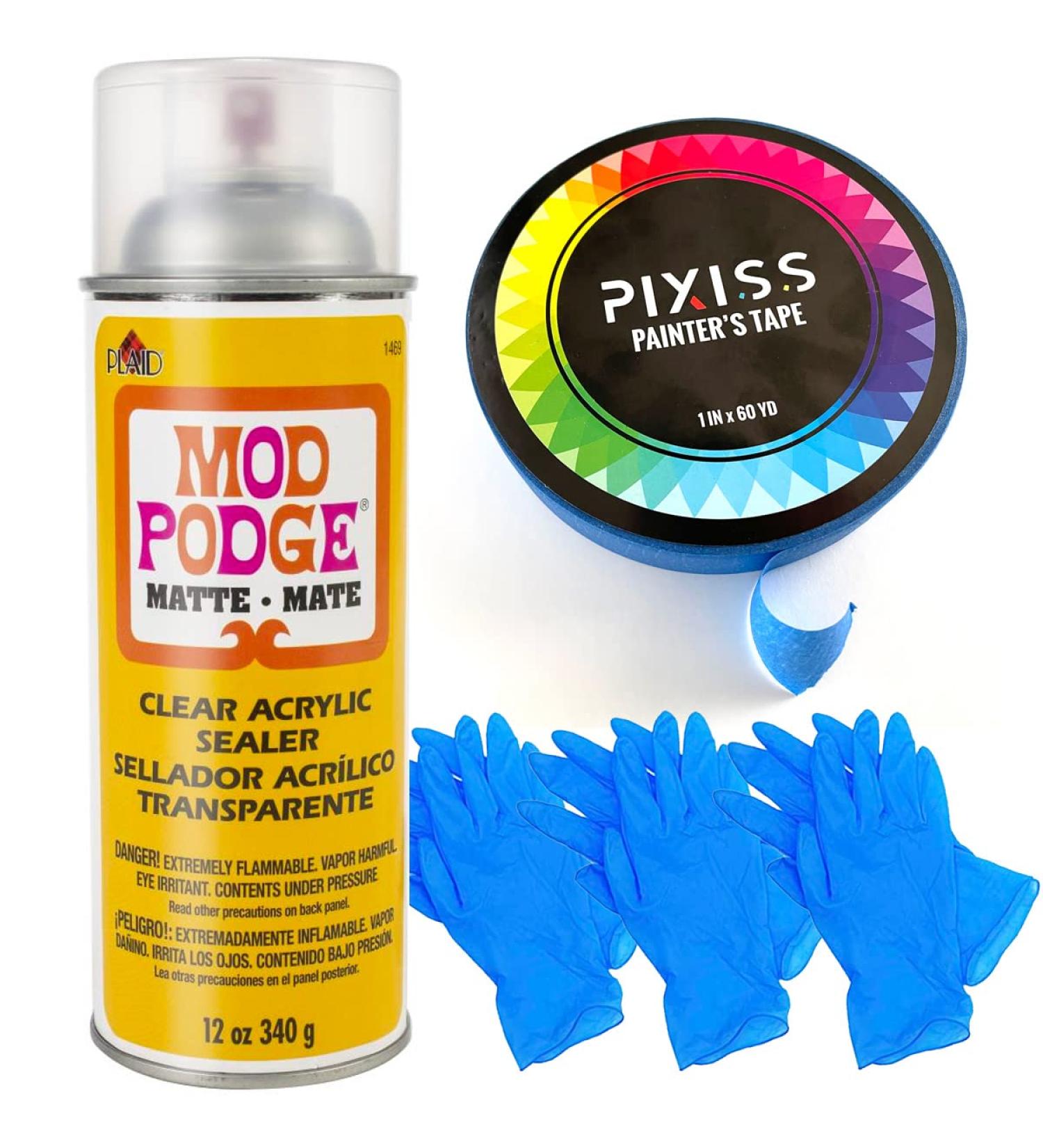 Matte Mod Podge Spray Acrylic Sealer Clear Coating Matte Paint Sealer Spray, Blue Multi-Surface Artist Painters Tape, 3 Pairs of Gloves - Buy Online on GoSupps.com
