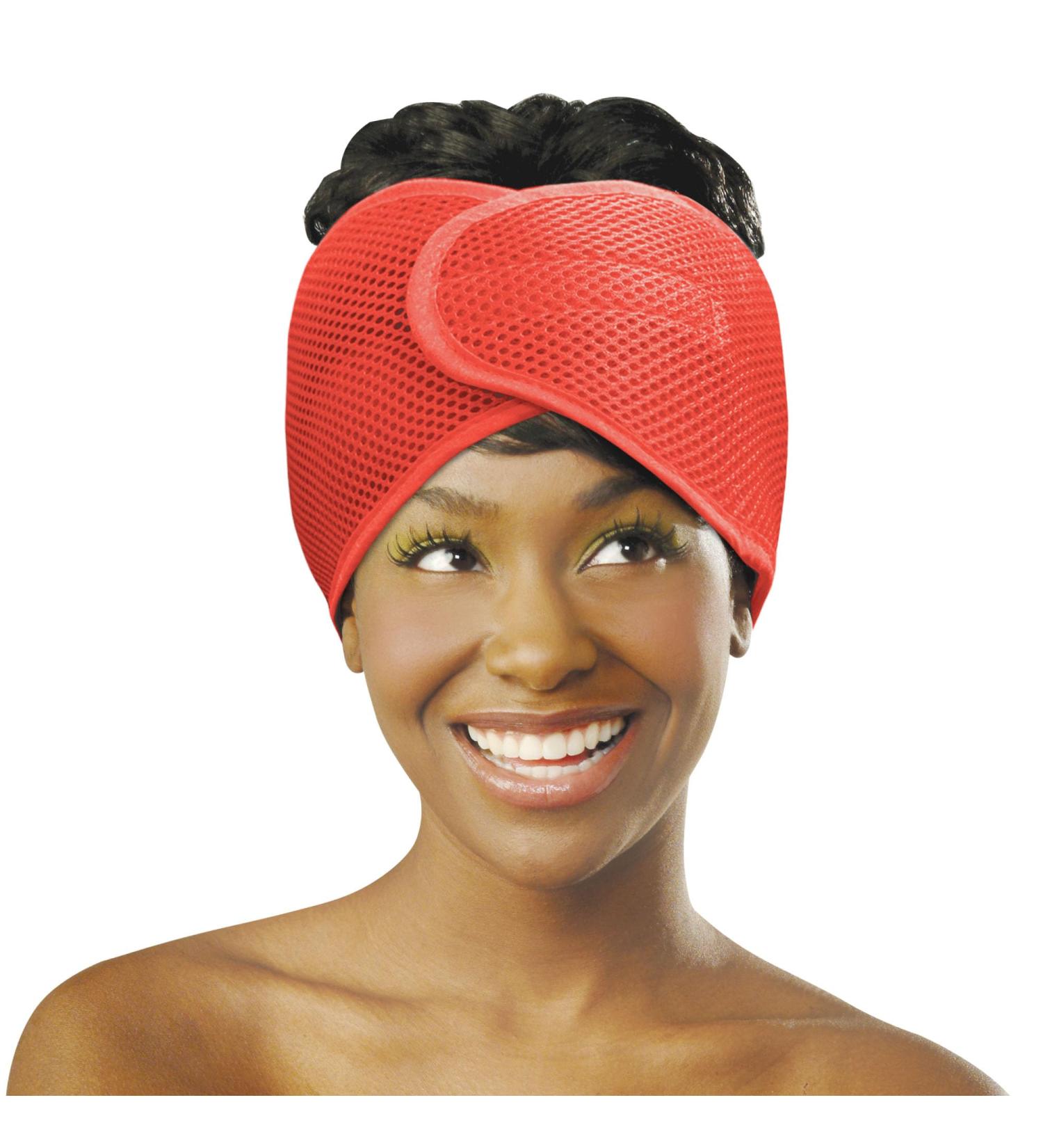DONNA Deluxe Foam Mesh Wrap | Olive & Vitamin E Treated Headband for Curly Hair Care Face Wash & Makeup | 1PC RED COLOR - Buy Online on GoSupps.com