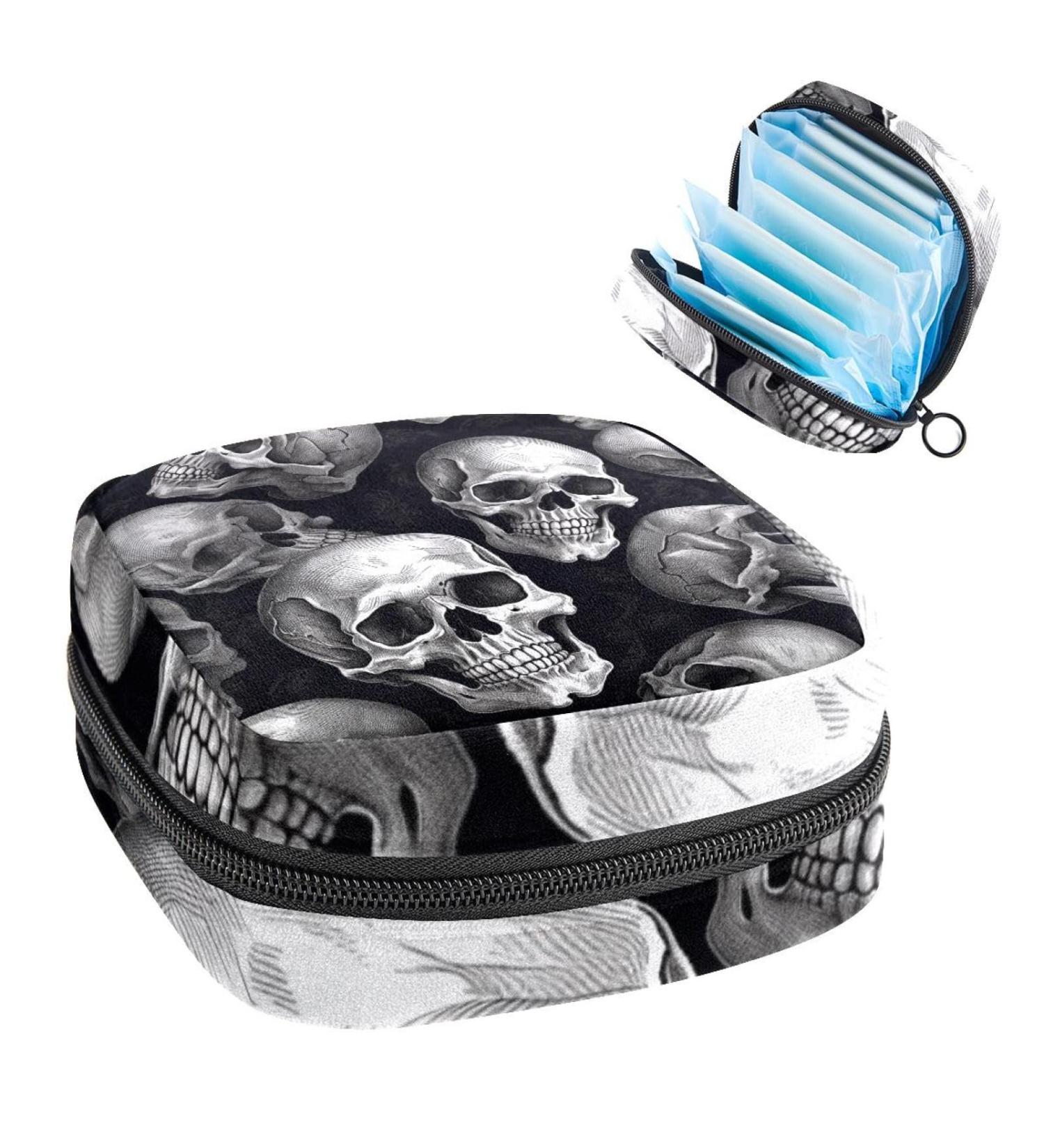 Black Skull Patterns Sanitary Napkin Storage Bag - Menstrual Cup Pouch for Women & Teen Girls - Multi-colored - Buy Online on GoSupps.com