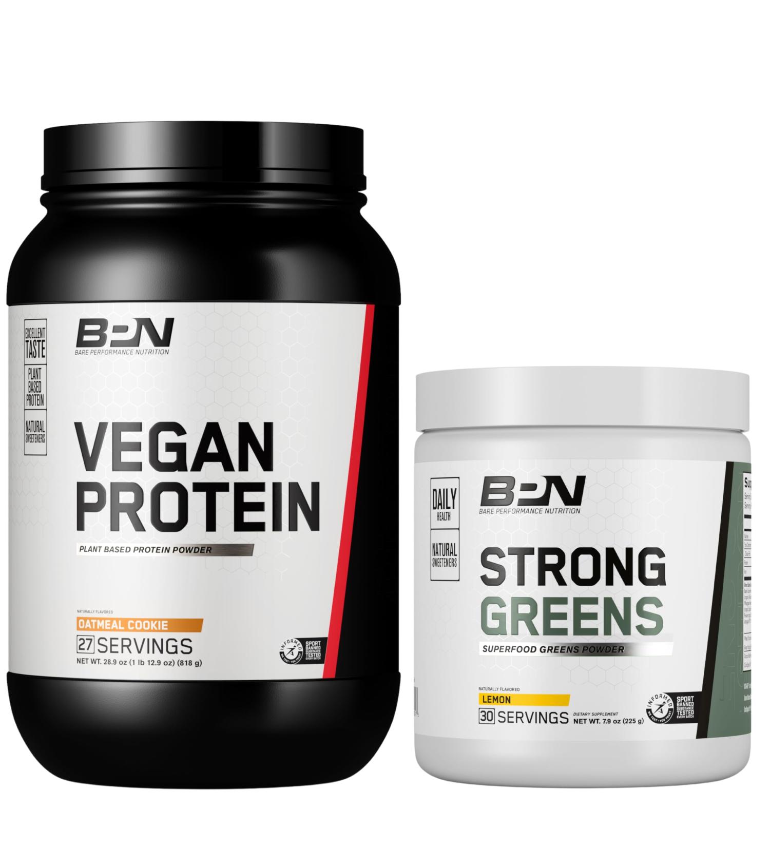 BARE PERFORMANCE NUTRITION BPN Vegan Oatmeal Cookie Protein + Strong Greens Lemon Bundle - Buy Online on GoSupps.com