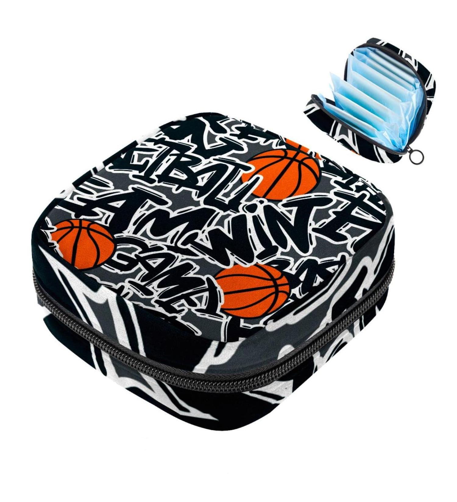 Grunge Basketball Pattern Womens Napkin Storage Bag | Portable Period Bag for Teens & Women | Menstrual Cup Pocket & Breastfeeding Pillow Holder - Buy Online on GoSupps.com