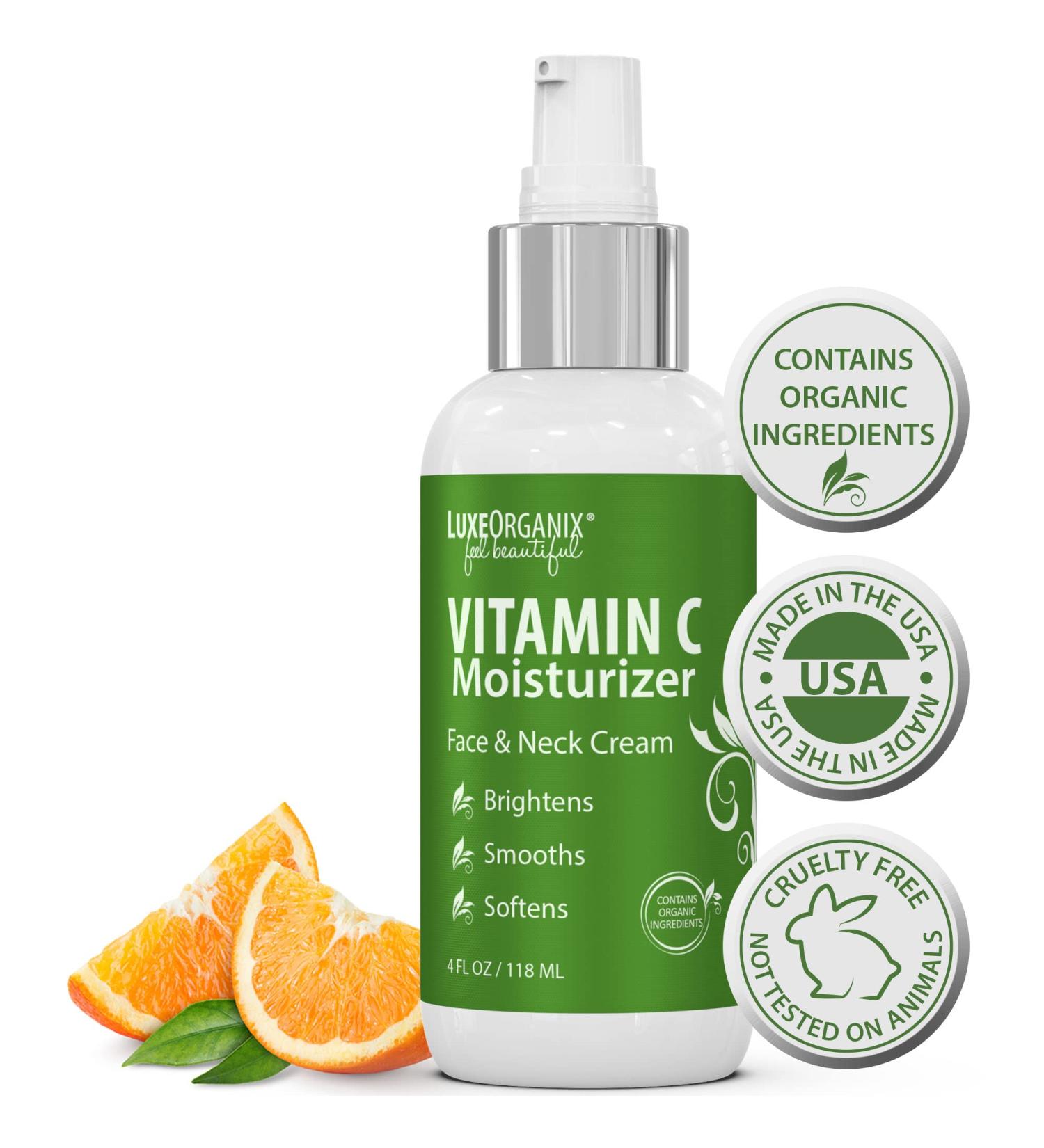 Organic Vitamin C Moisturizer for Face - Anti Aging Brightening Cream by LuxeOrganix (4 oz) - Buy Online on GoSupps.com
